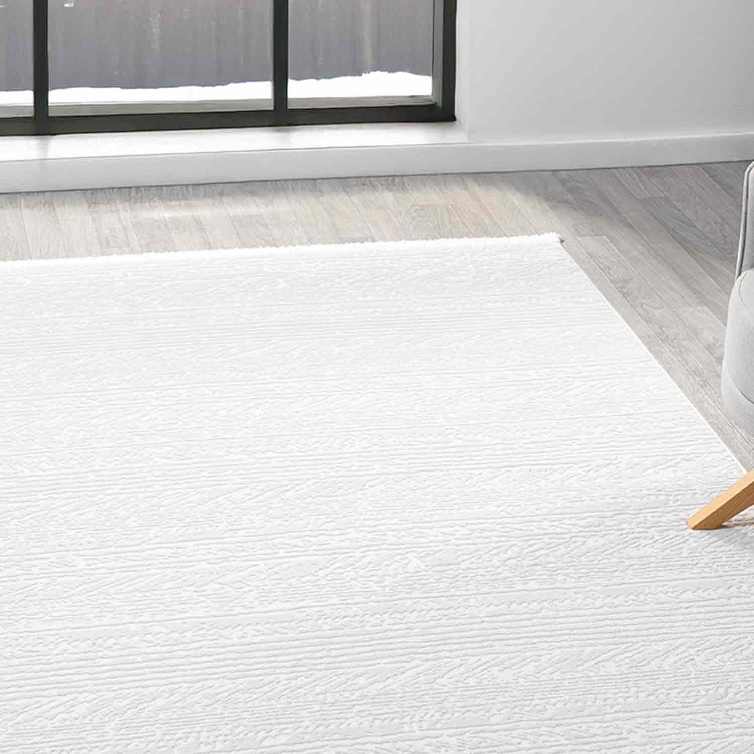 Düz Krem Beyaz Şeritli Modern Halı-Pera Halı