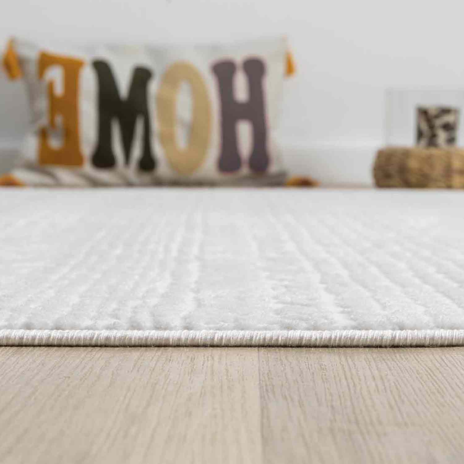 Düz Krem Beyaz Şeritli Modern Halı-Pera Halı