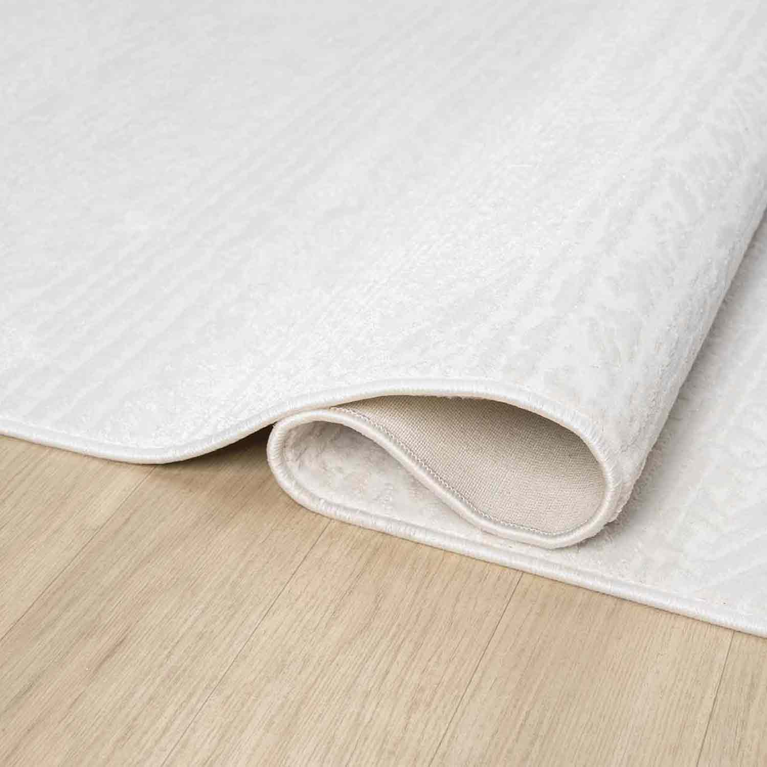 Düz Krem Beyaz Şeritli Modern Halı-Pera Halı