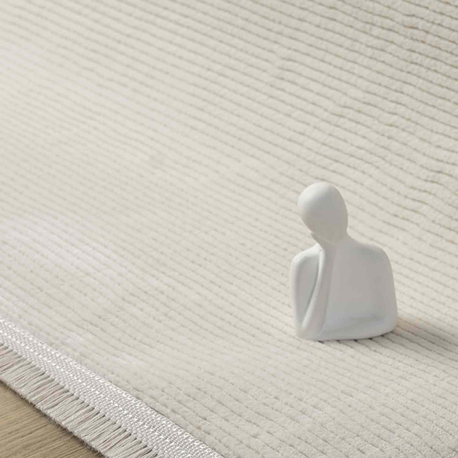 Düz Krem Sade Dikey Çizgili Modern Yıkanabilir Halı-Pera Halı