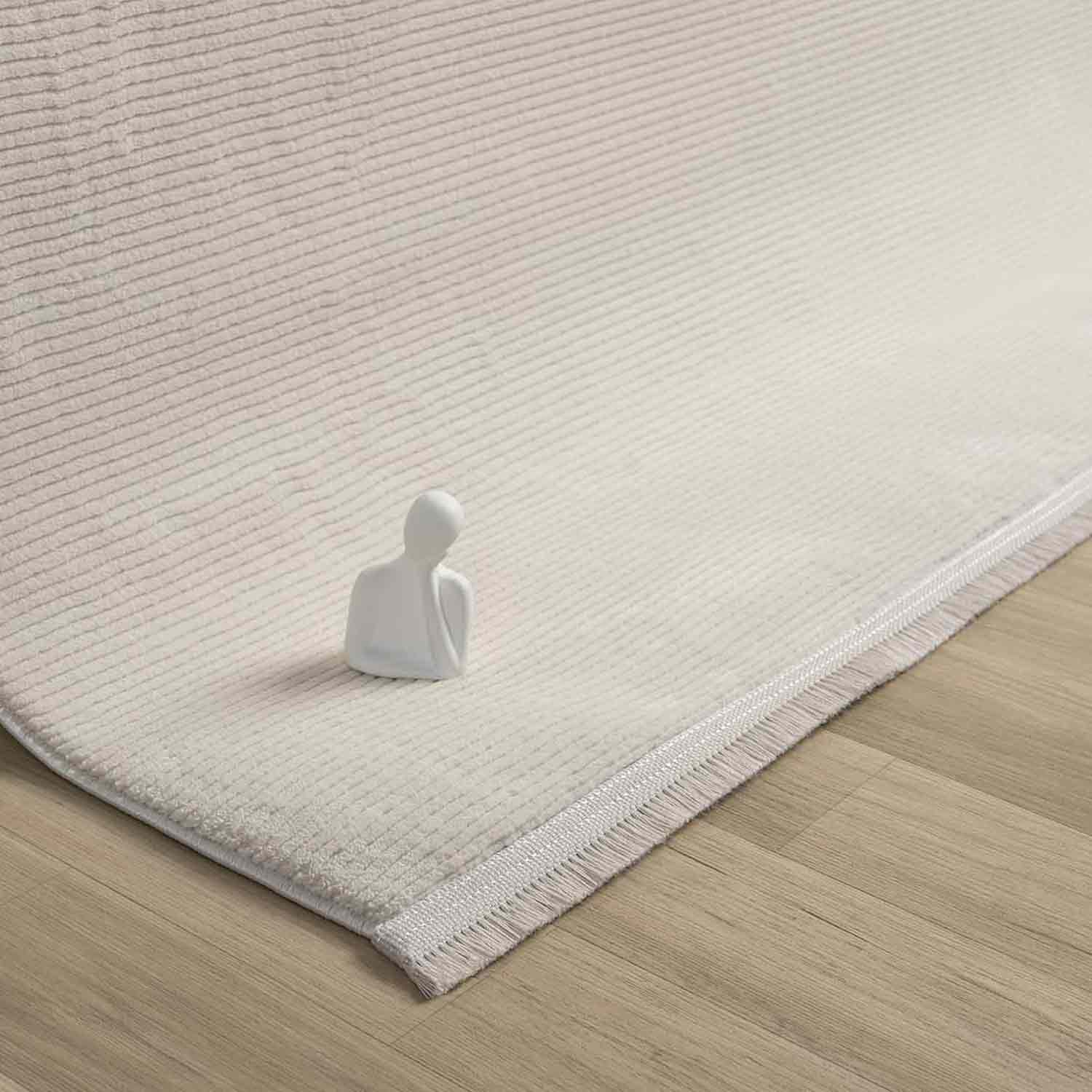 Düz Krem Sade Dikey Çizgili Modern Yıkanabilir Halı-Pera Halı