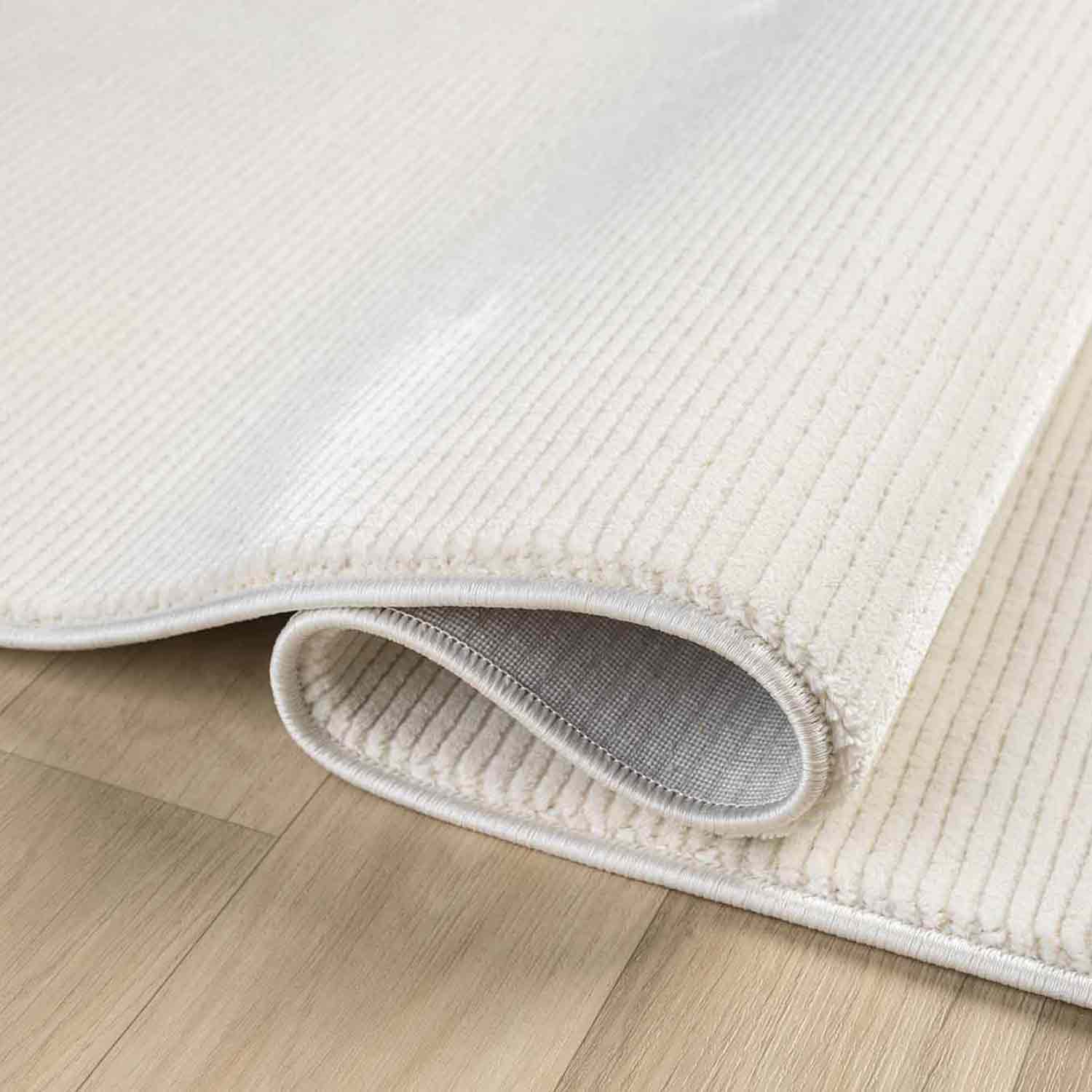 Düz Krem Sade Dikey Çizgili Modern Yıkanabilir Halı-Pera Halı