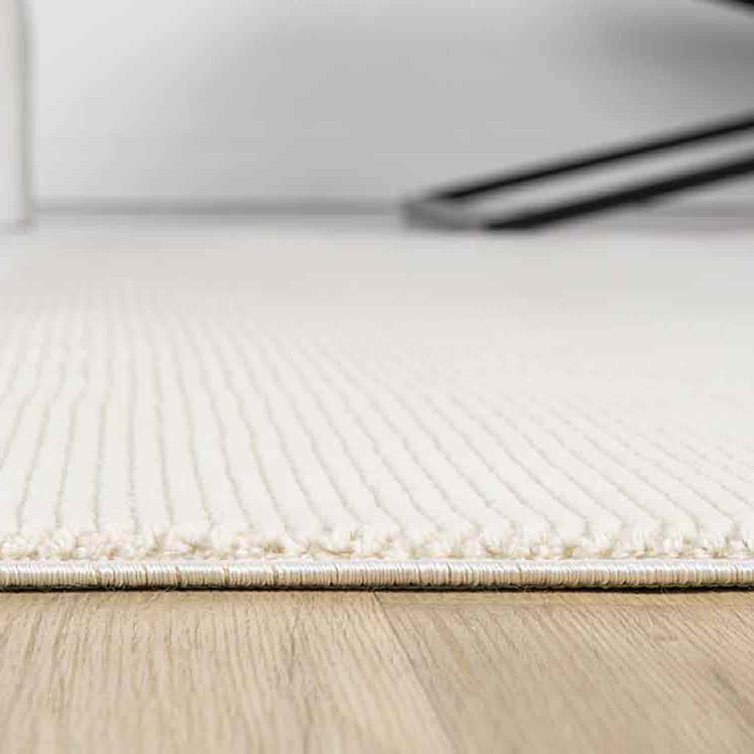 Düz Krem Sade Dikey Çizgili Modern Yıkanabilir Halı-Pera Halı