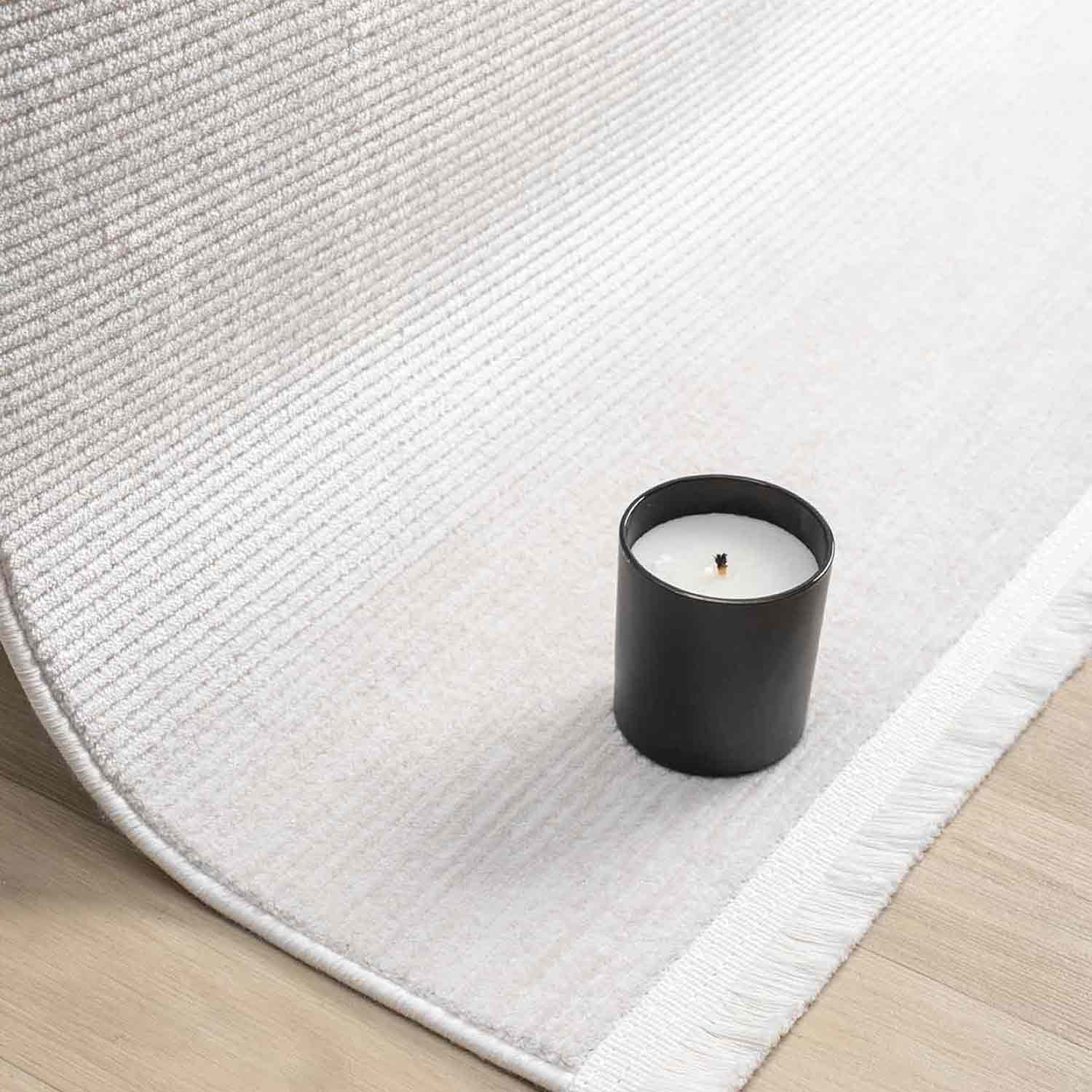 Düz Krem Yatay Çizgili Modern Halı-Pera Halı