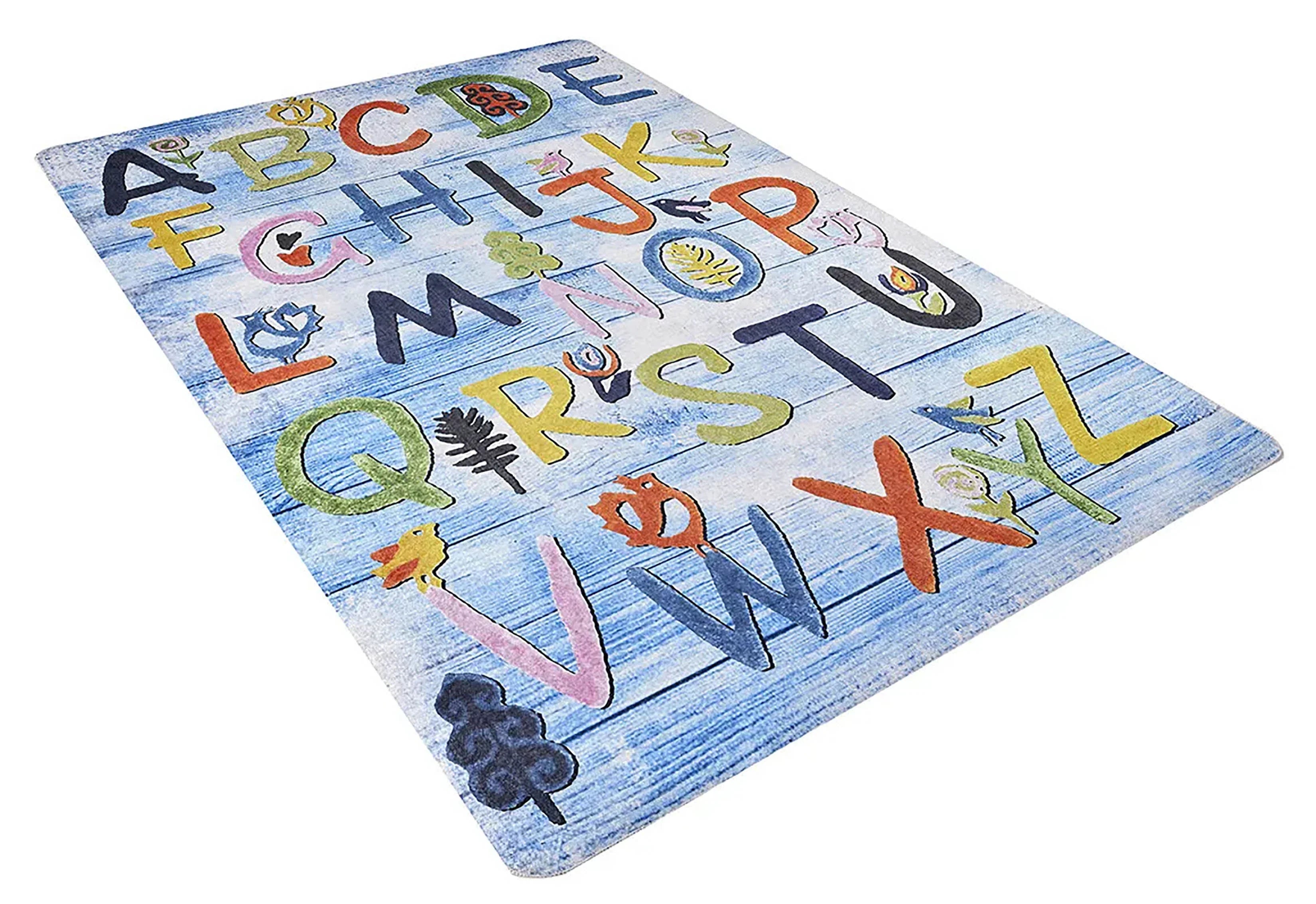 Eğitici Alfabe Desenli Mavi Çocuk Halısı-Pera Halı