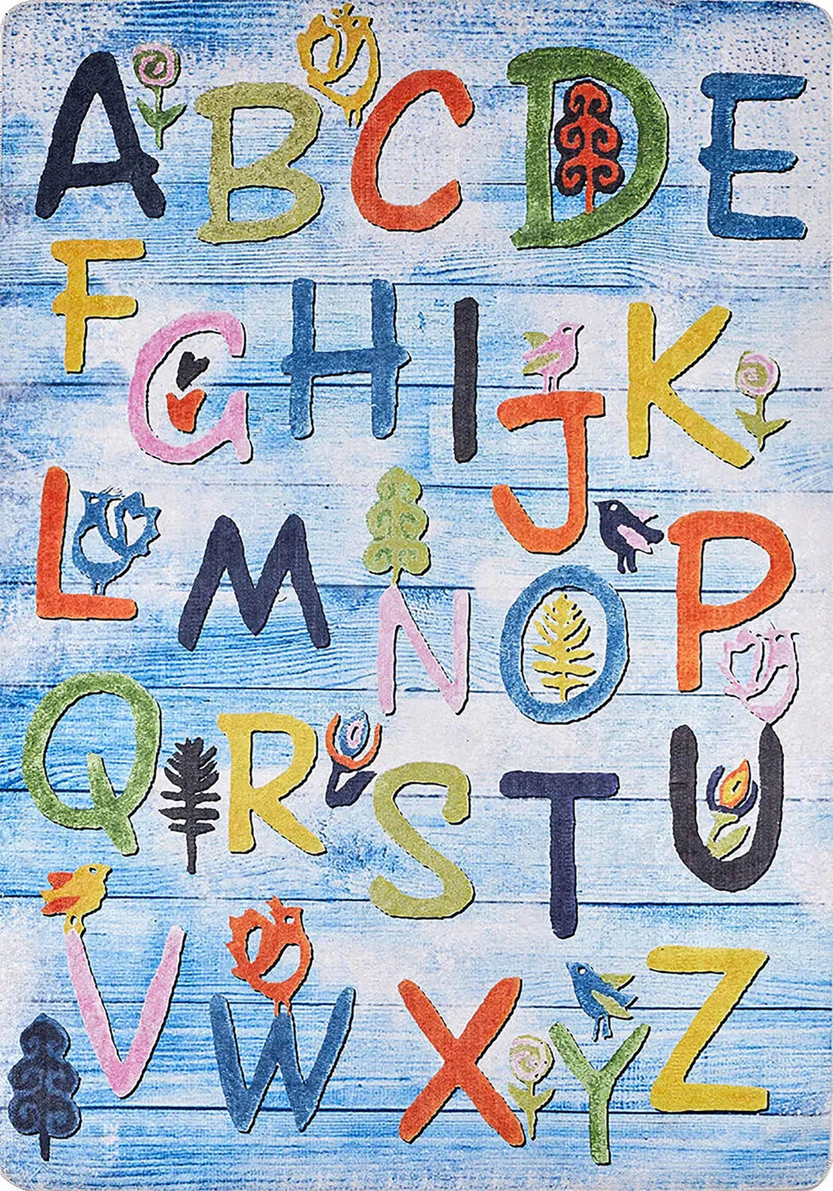 Eğitici Alfabe Desenli Mavi Çocuk Halısı-Pera Halı