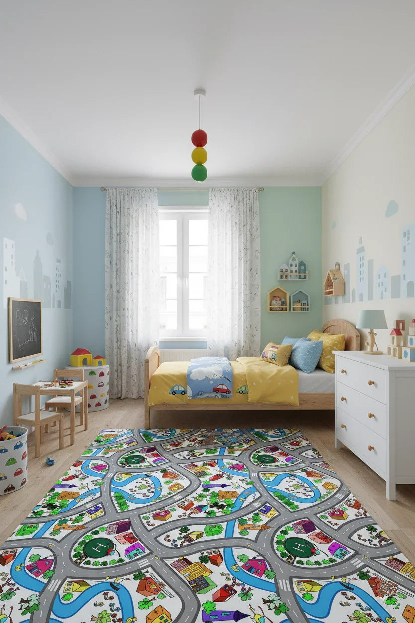 Eğitici Şehir Haritası ve Oyun Yolu Çocuk Halısı-Pera Halı