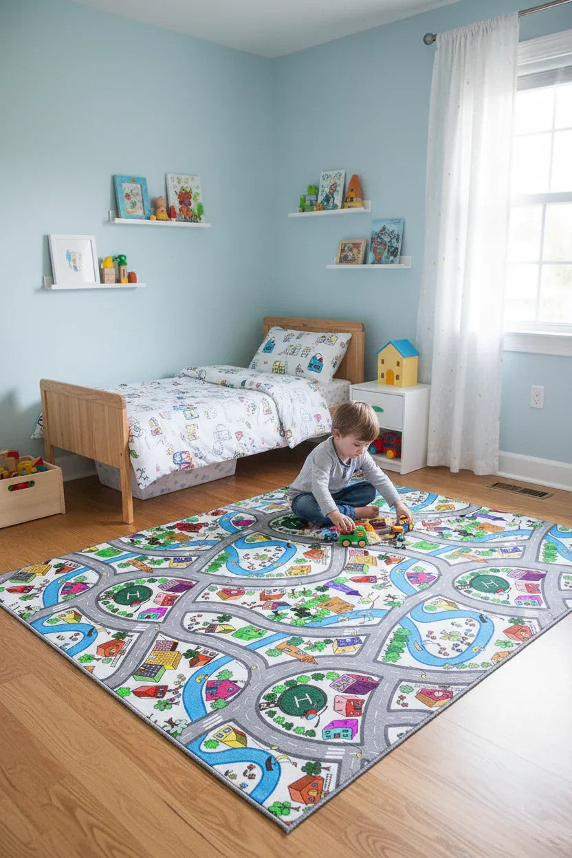 Eğitici Şehir Haritası ve Oyun Yolu Çocuk Halısı-Pera Halı