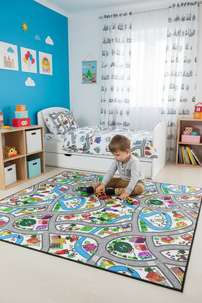 Eğitici Şehir Haritası ve Oyun Yolu Çocuk Halısı-Pera Halı