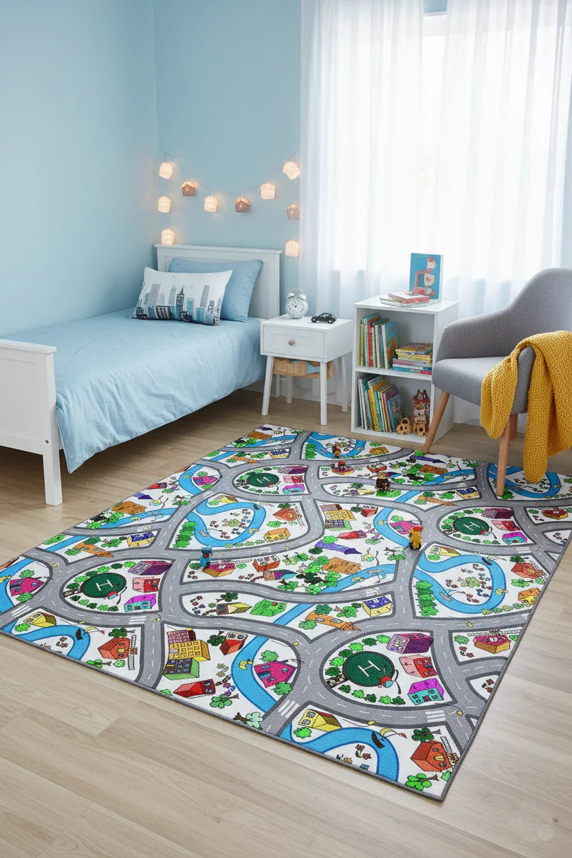 Eğitici Şehir Haritası ve Oyun Yolu Çocuk Halısı-Pera Halı