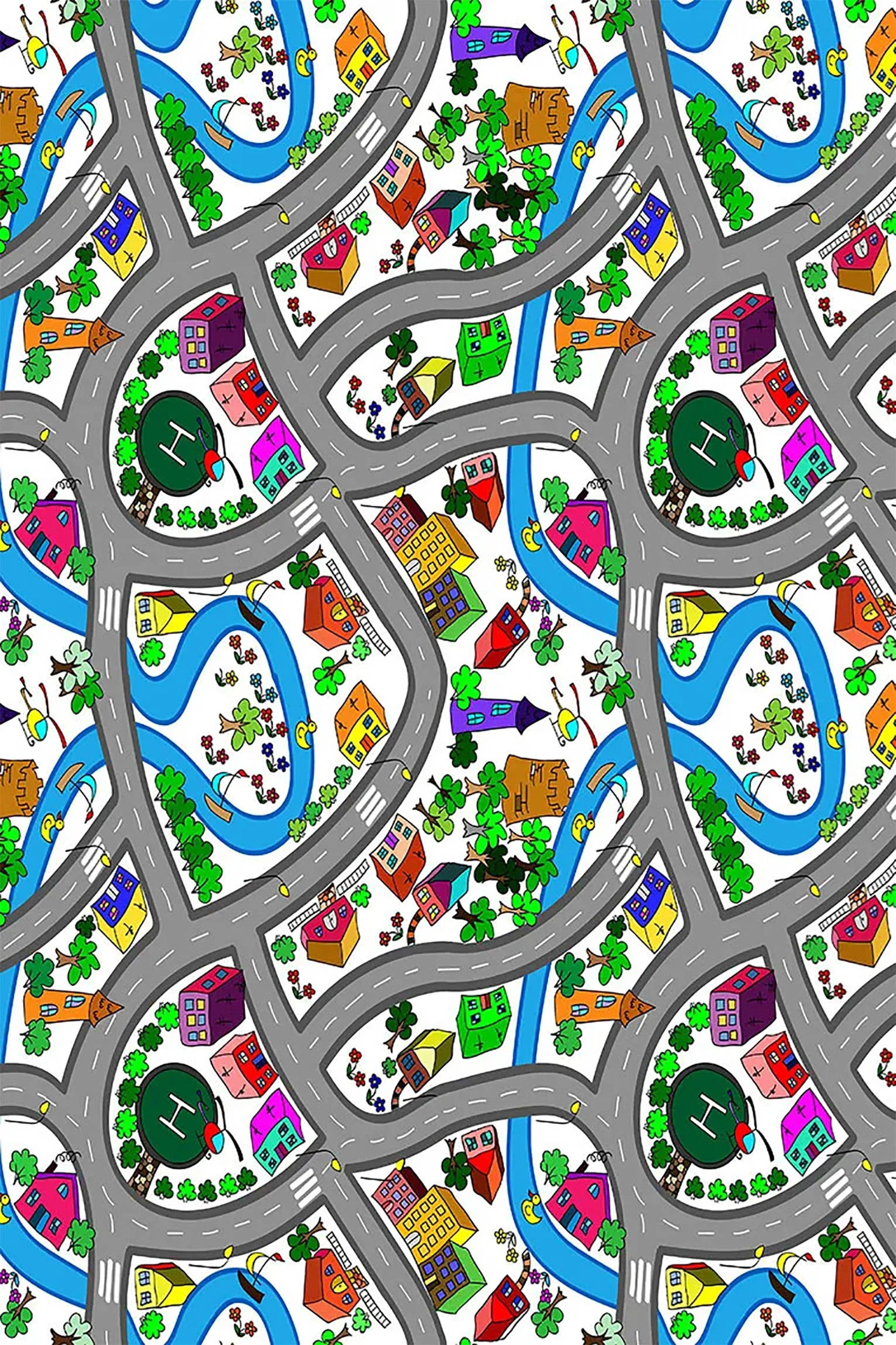 Eğitici Şehir Haritası ve Oyun Yolu Çocuk Halısı-Pera Halı