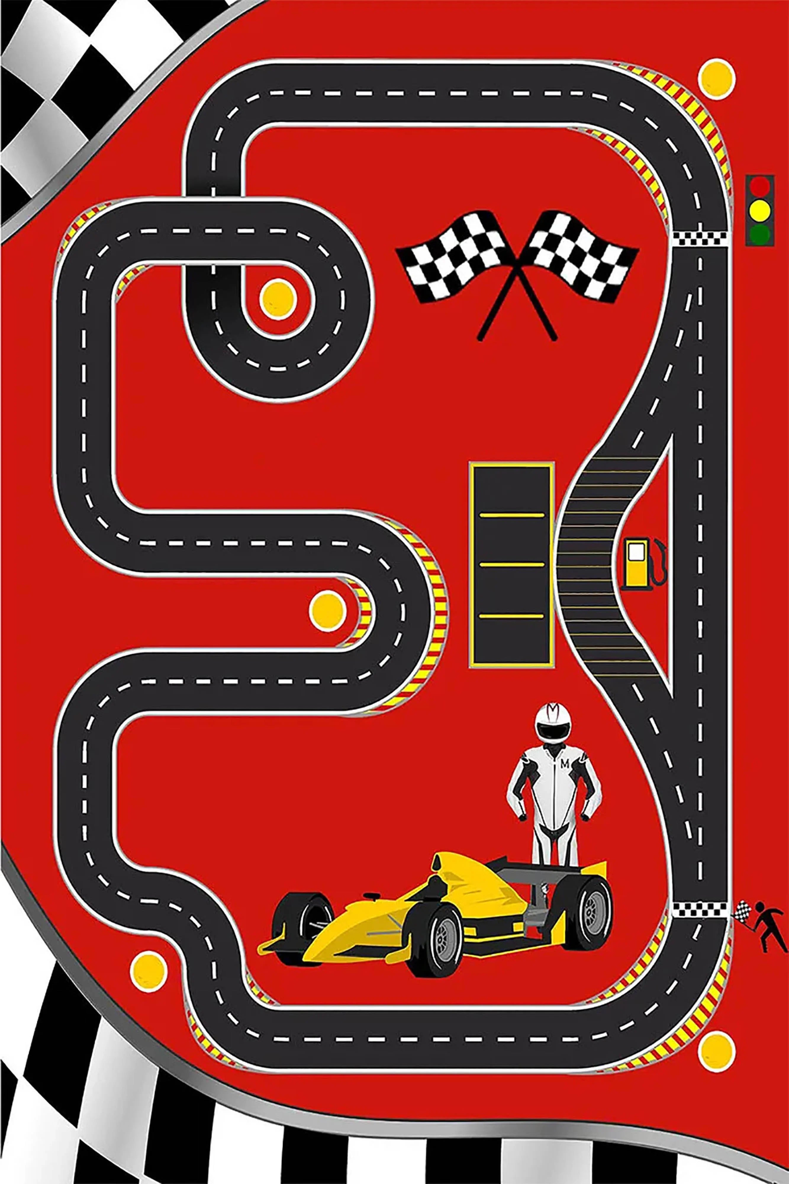 Eğlenceli Yarış Pisti Desenli F1 Çocuk Halısı-Pera Halı