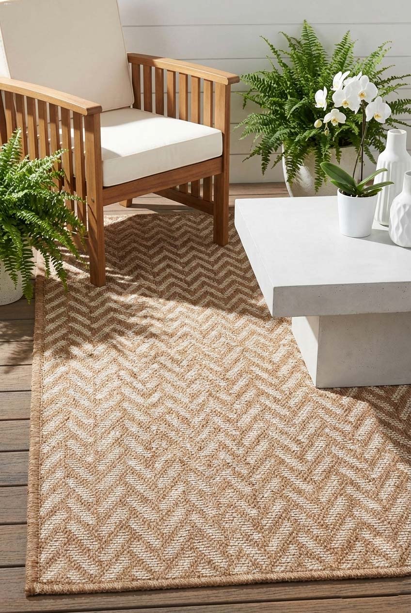 Karamel ve Ekru Zikzak Sisal Dokulu Halı