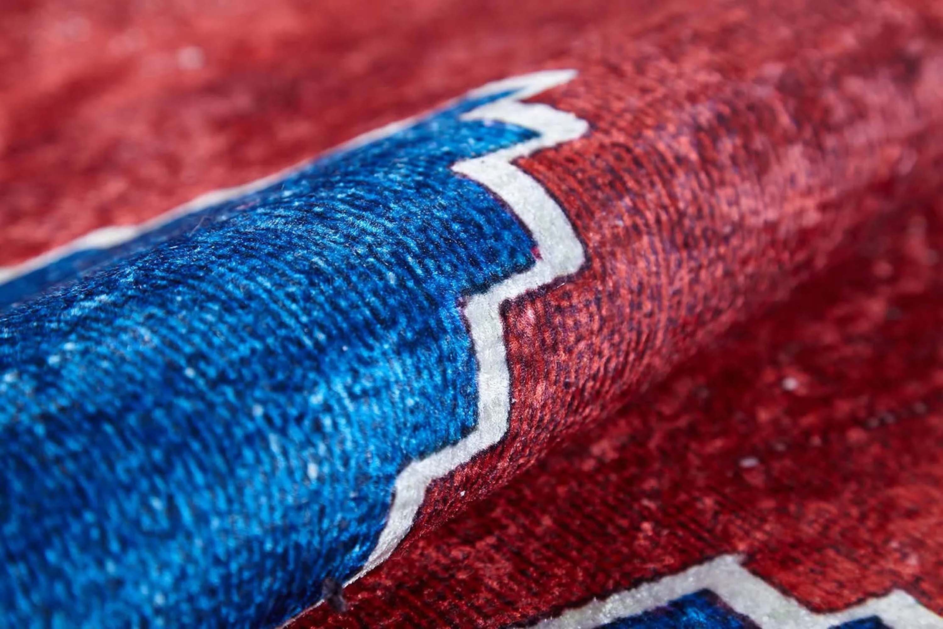 Kırmızı Mavi Geometrik Desenli Düz Dokuma Kilim Halı - Pera Halı
