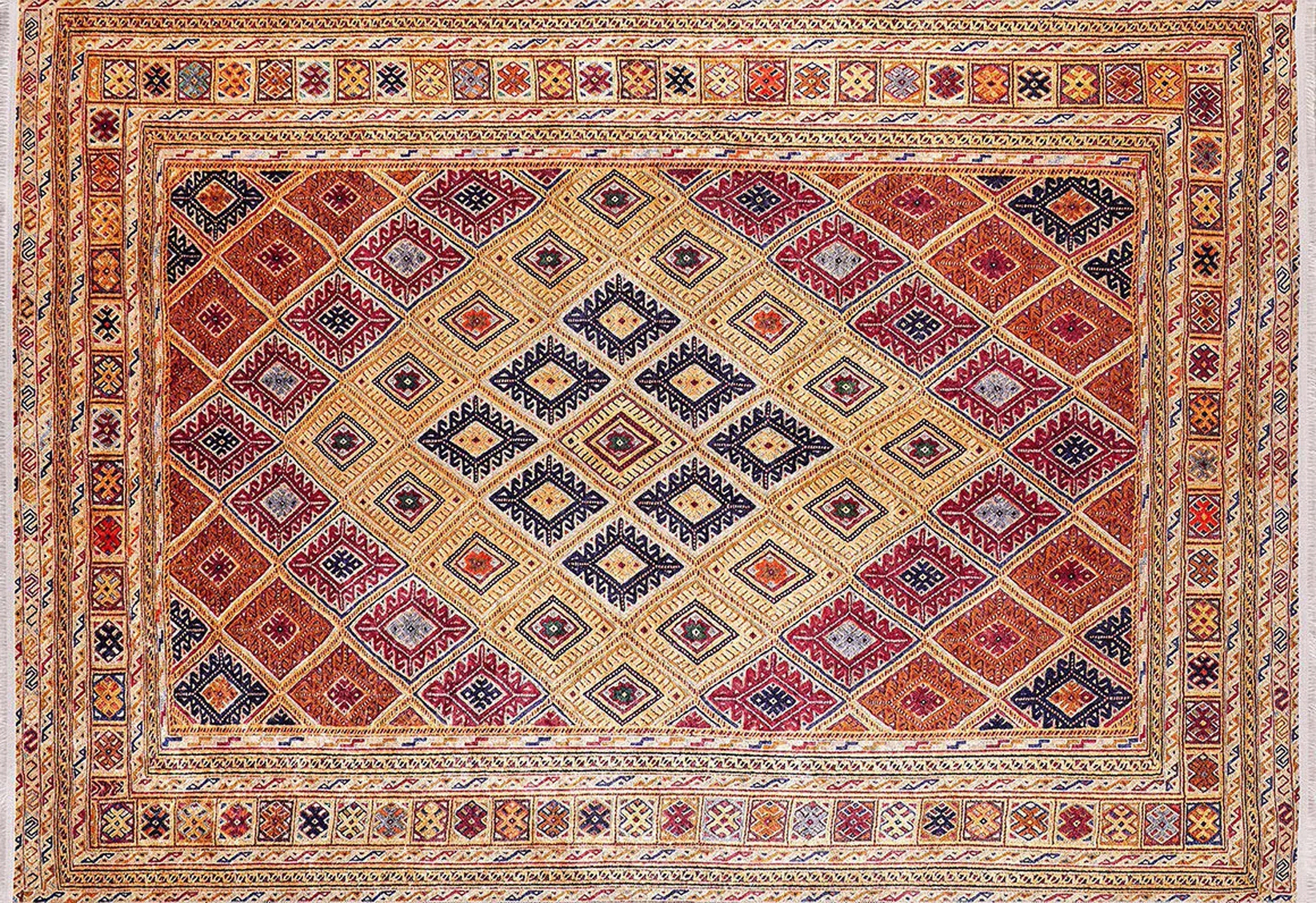 Soluk Turuncu Bej Geometrik Desenli Anadolu Kilim Halı - Pera Halı