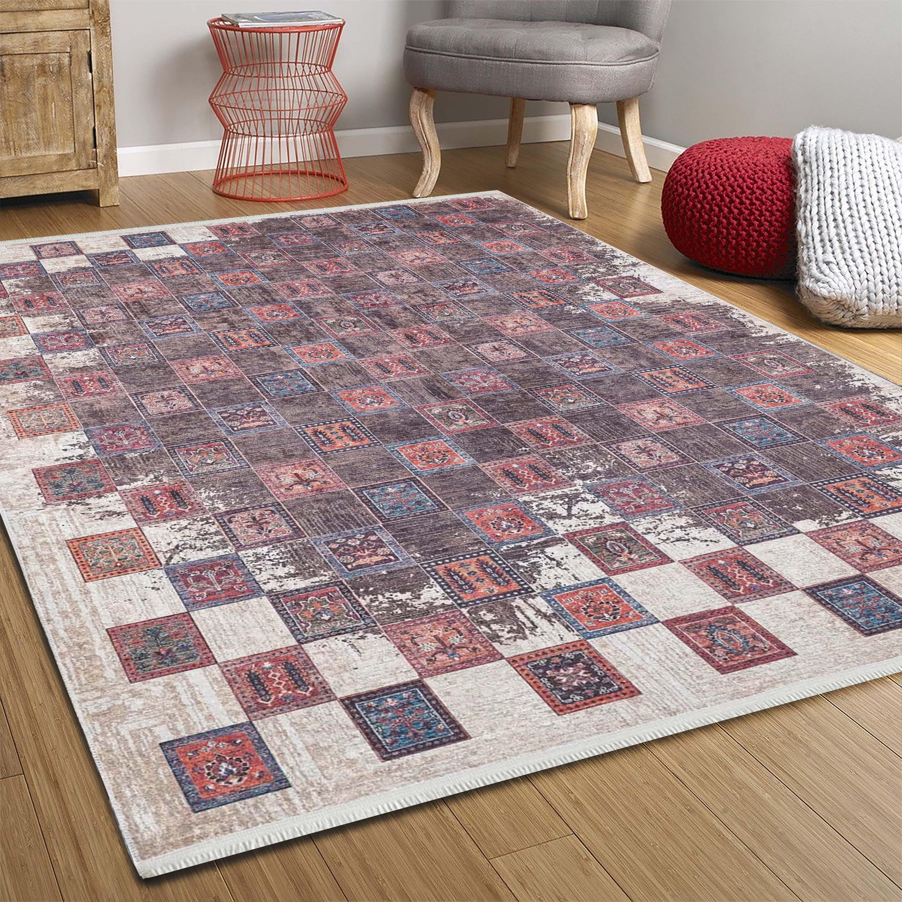 Eskitme Antik Tarz Geometrik Halı-Pera Halı