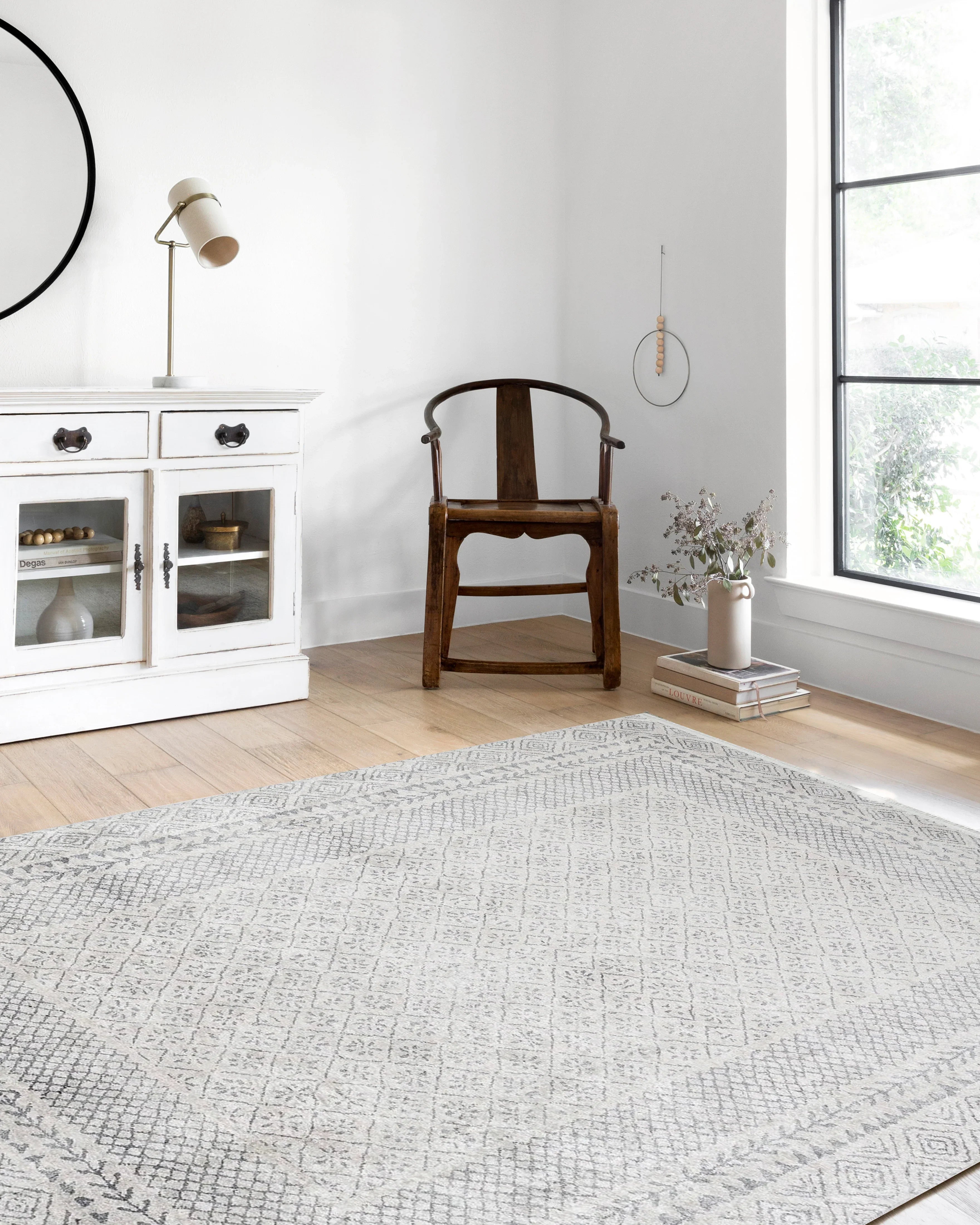 Eskitme Beyaz Gri Geometrik Desenli Halı-Pera Halı