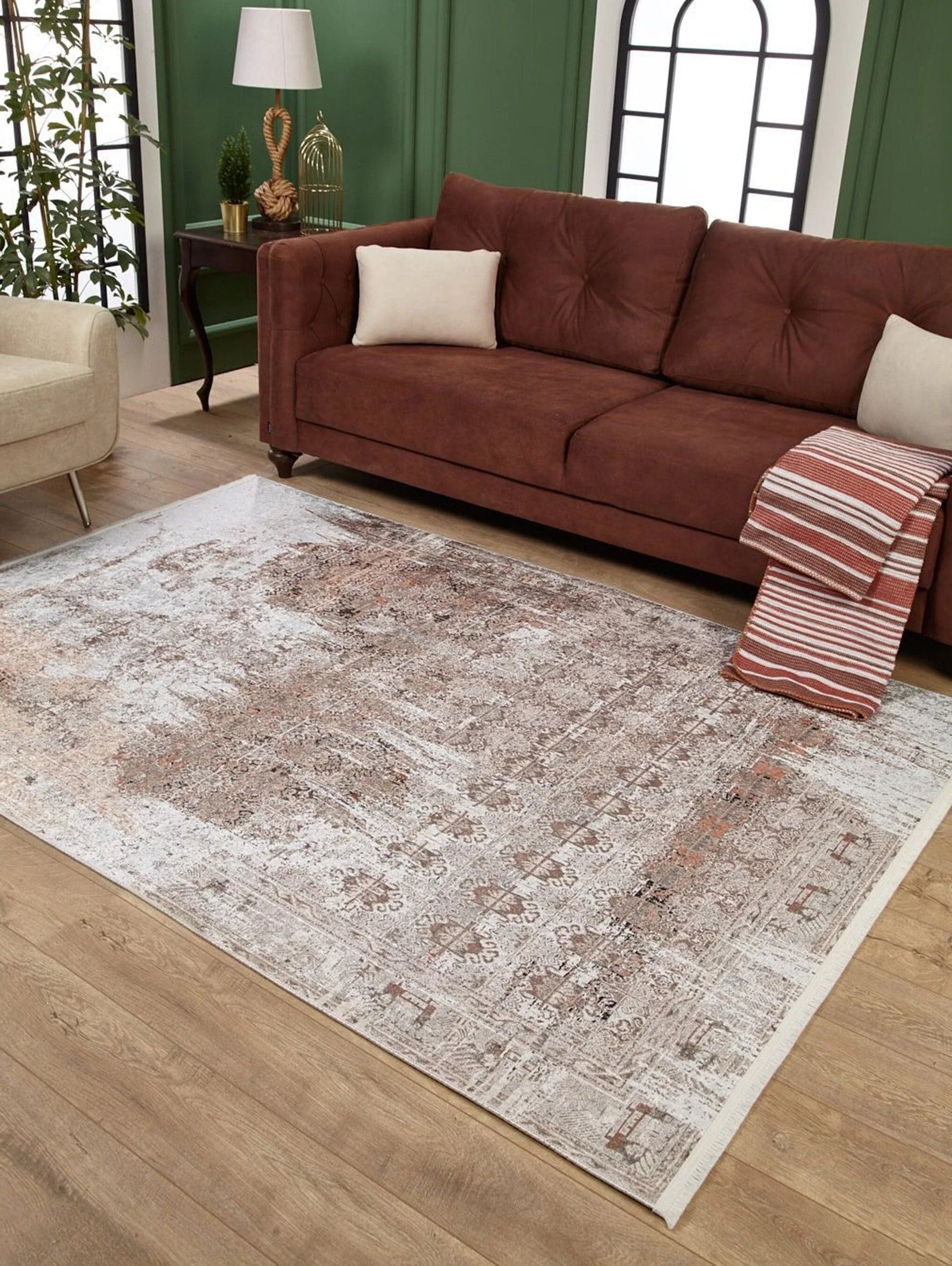 Eskitme Doğal Bej & Pudra Halı-Pera Halı