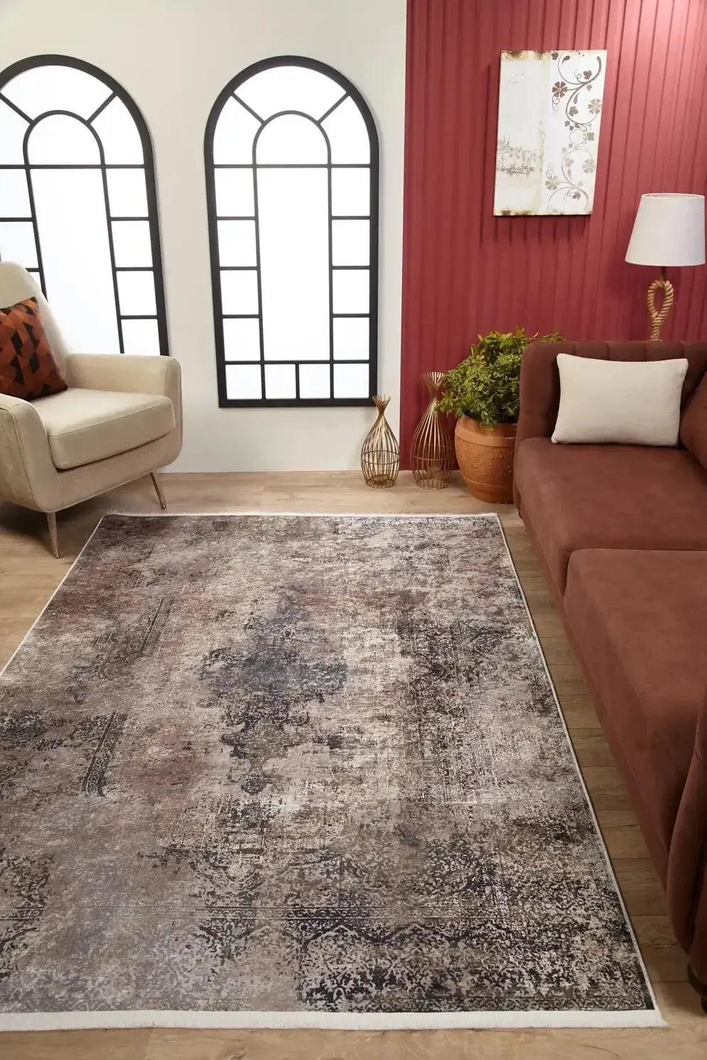 Eskitme Kahve Tonlarında Klasik Halı-Pera Halı