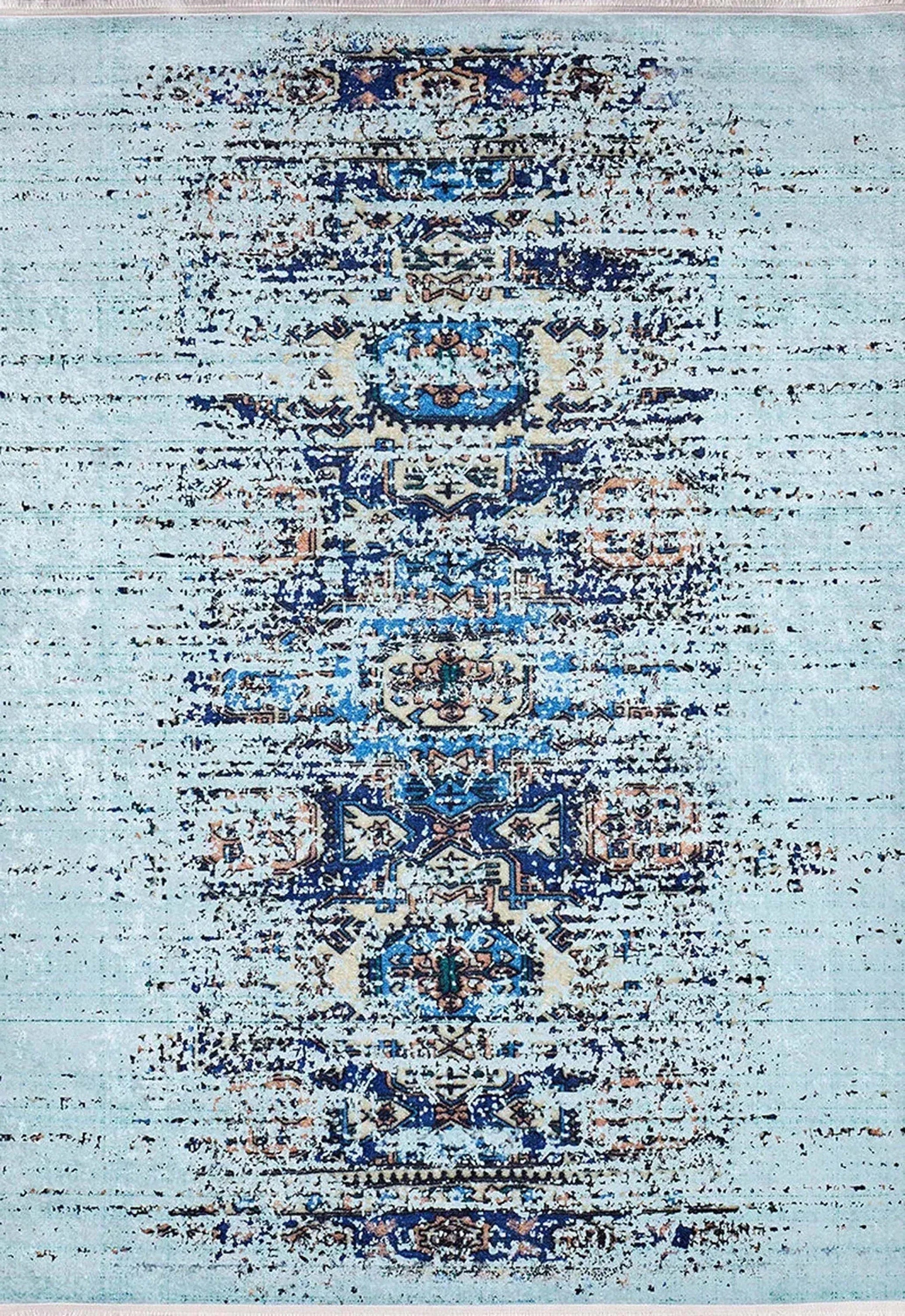 Eskitme Lacivert Açık Mavi Halı-Pera Halı