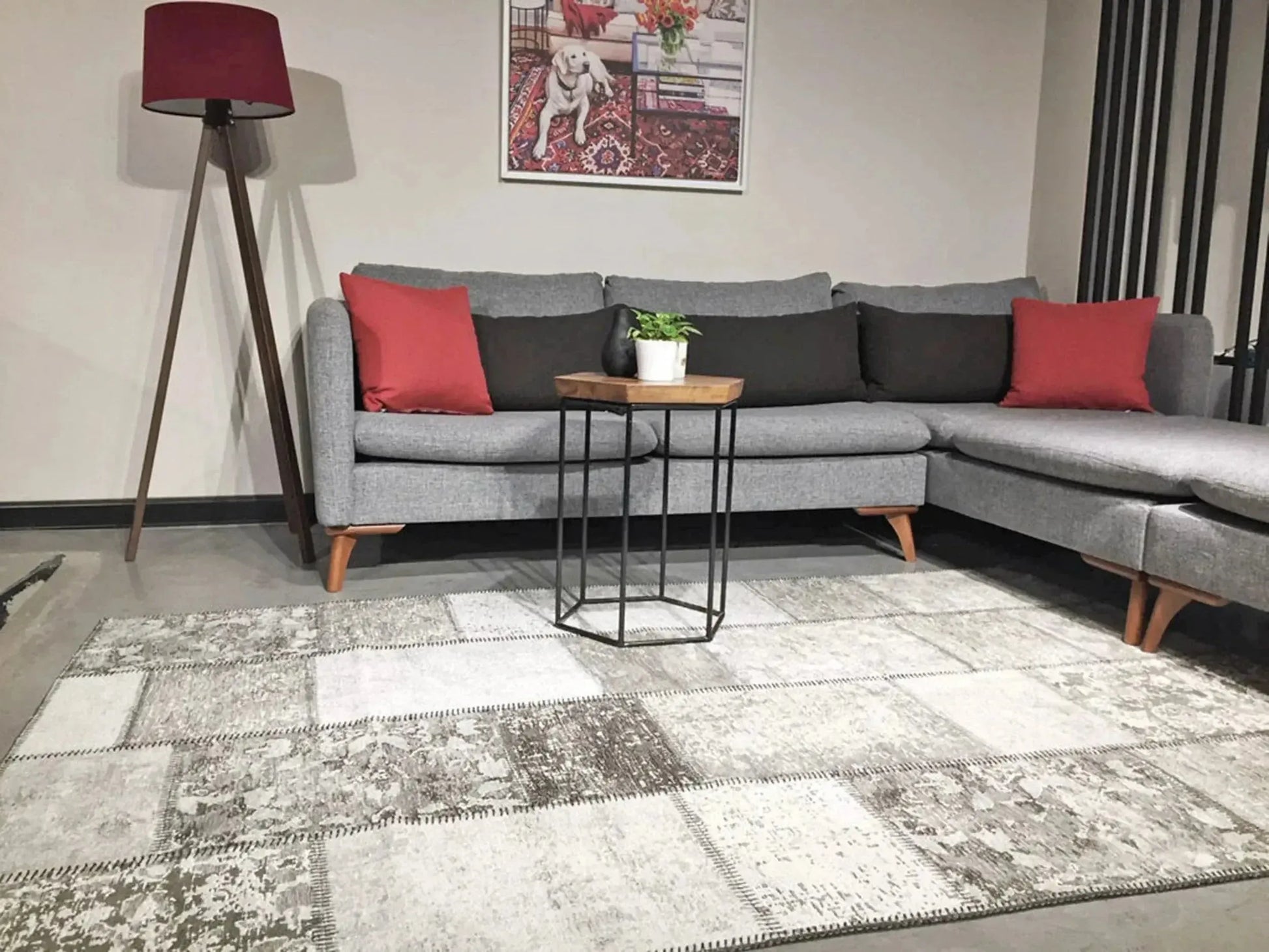 Eskitme Patchwork Açık Gri Halı-Pera Halı