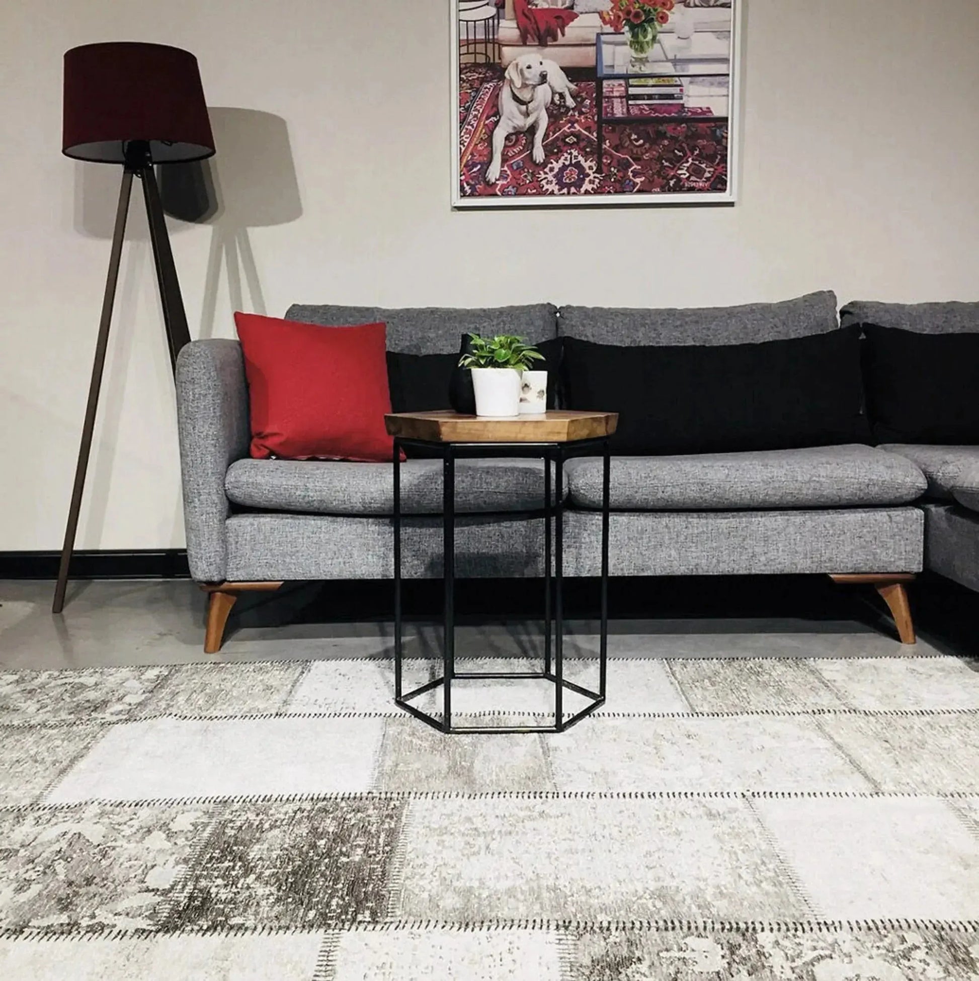 Eskitme Patchwork Açık Gri Halı-Pera Halı