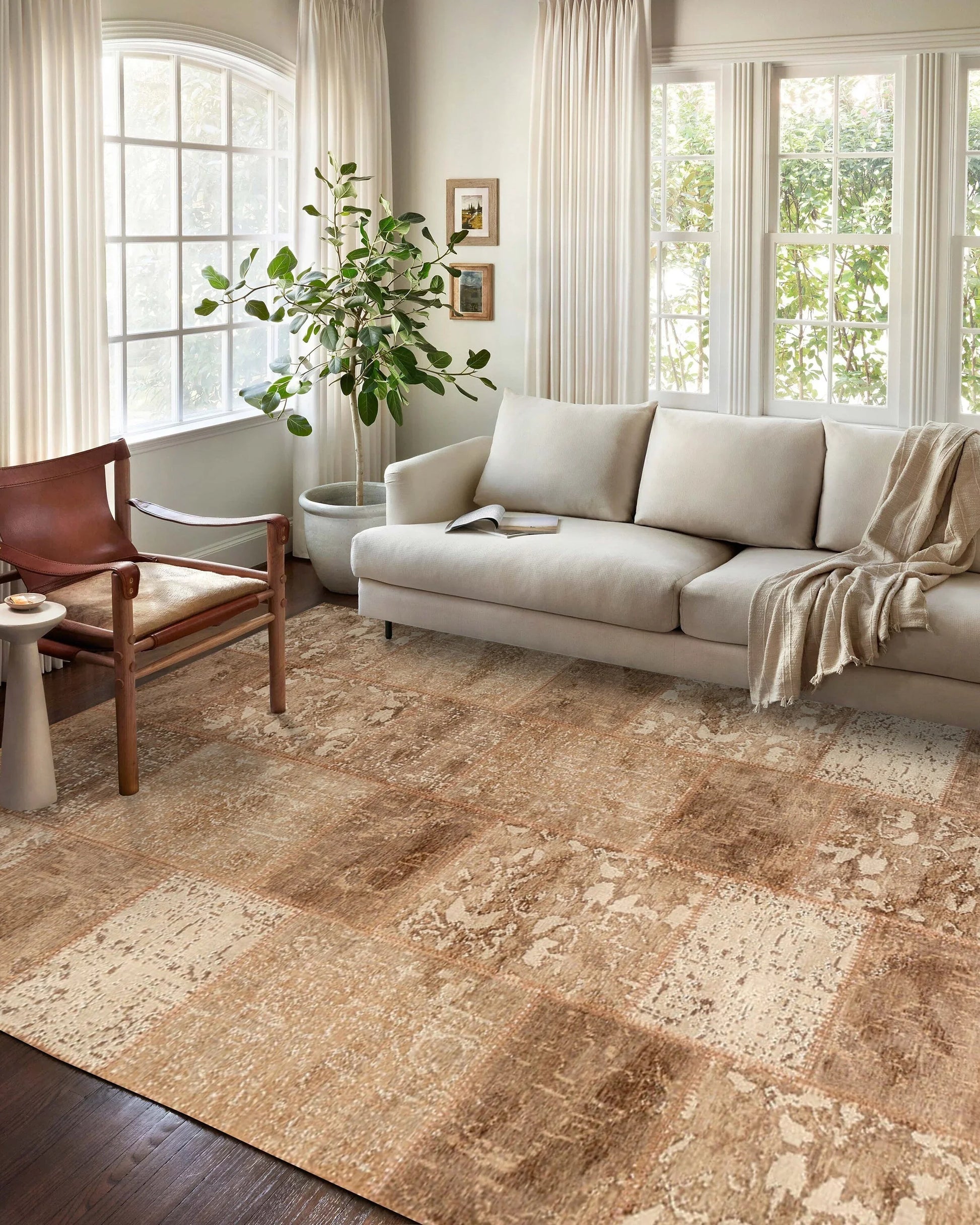 Eskitme Patchwork Açık Kahverengi Halı-Pera Halı