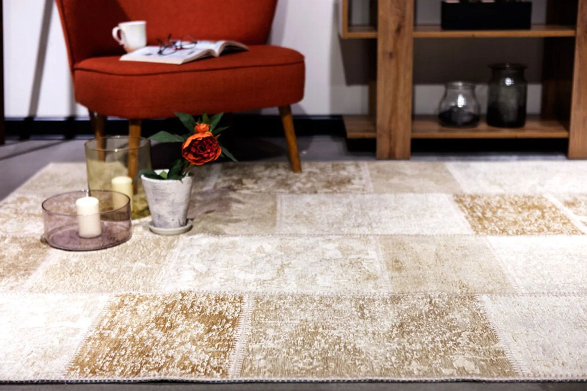 Eskitme Patchwork Bej Halı-Pera Halı