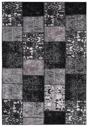 Eskitme Patchwork Siyah Halı