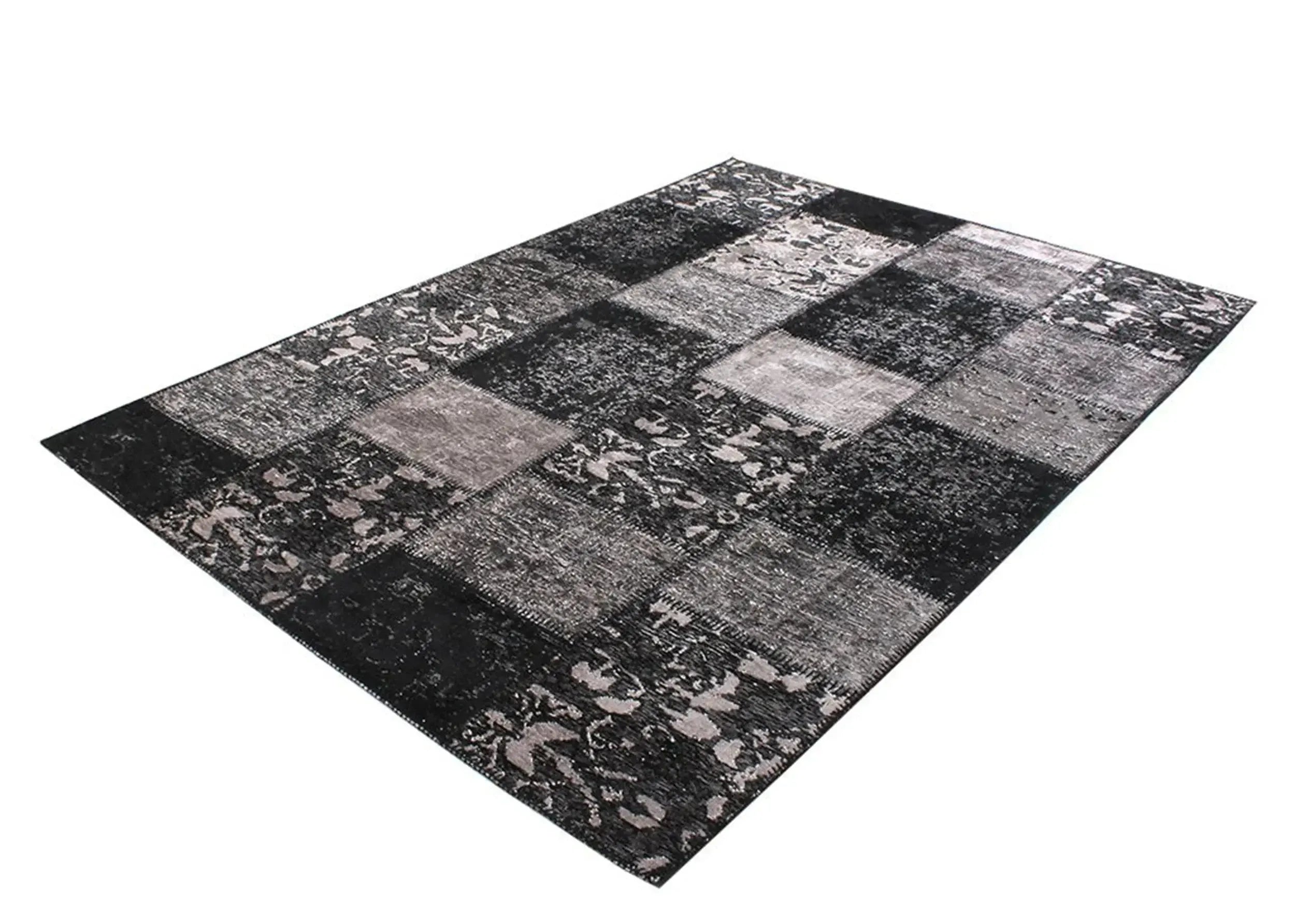 Eskitme Patchwork Siyah Halı-Pera Halı