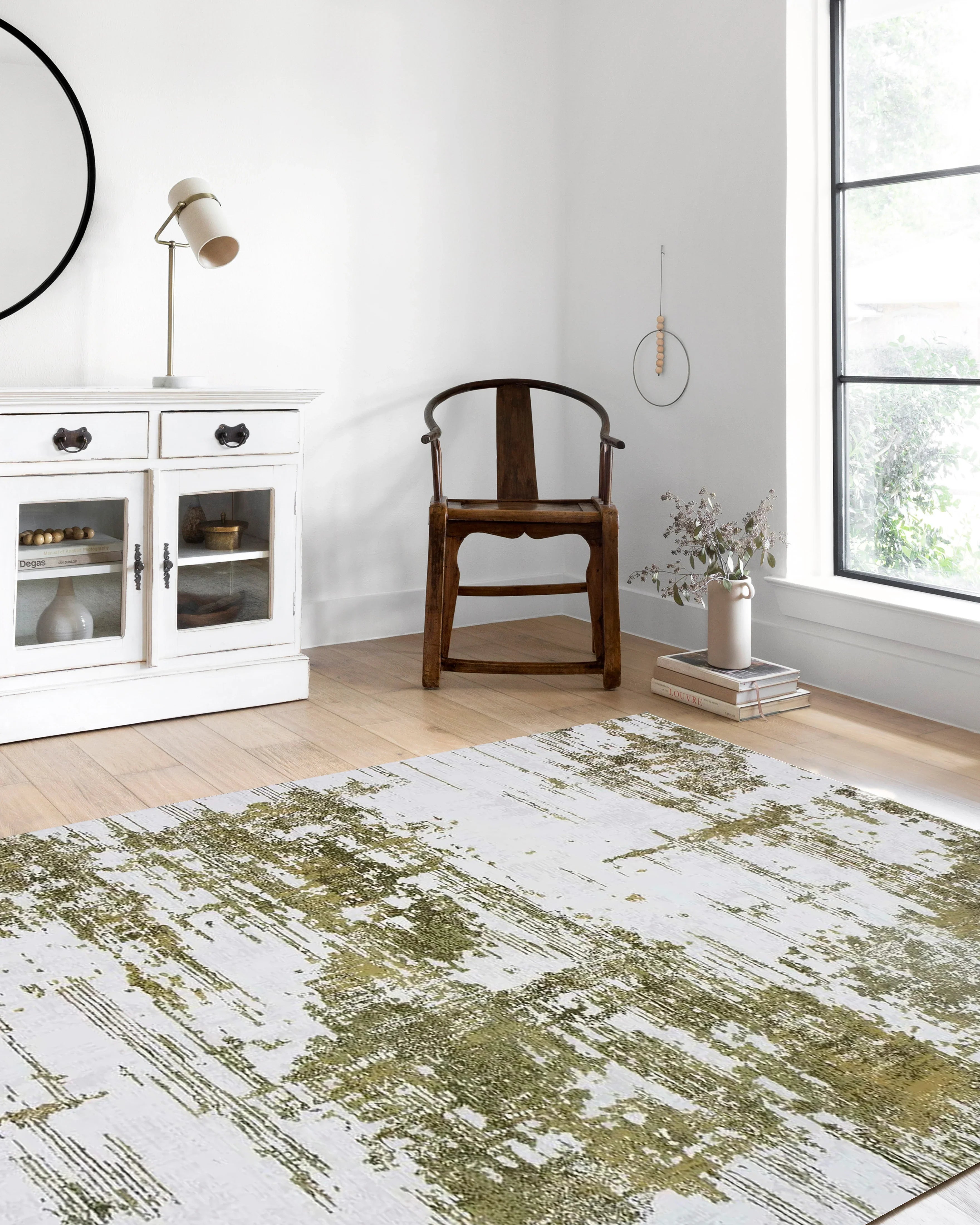 Eskitme Pudra Pembe & Yeşil Abstract Halı-Pera Halı