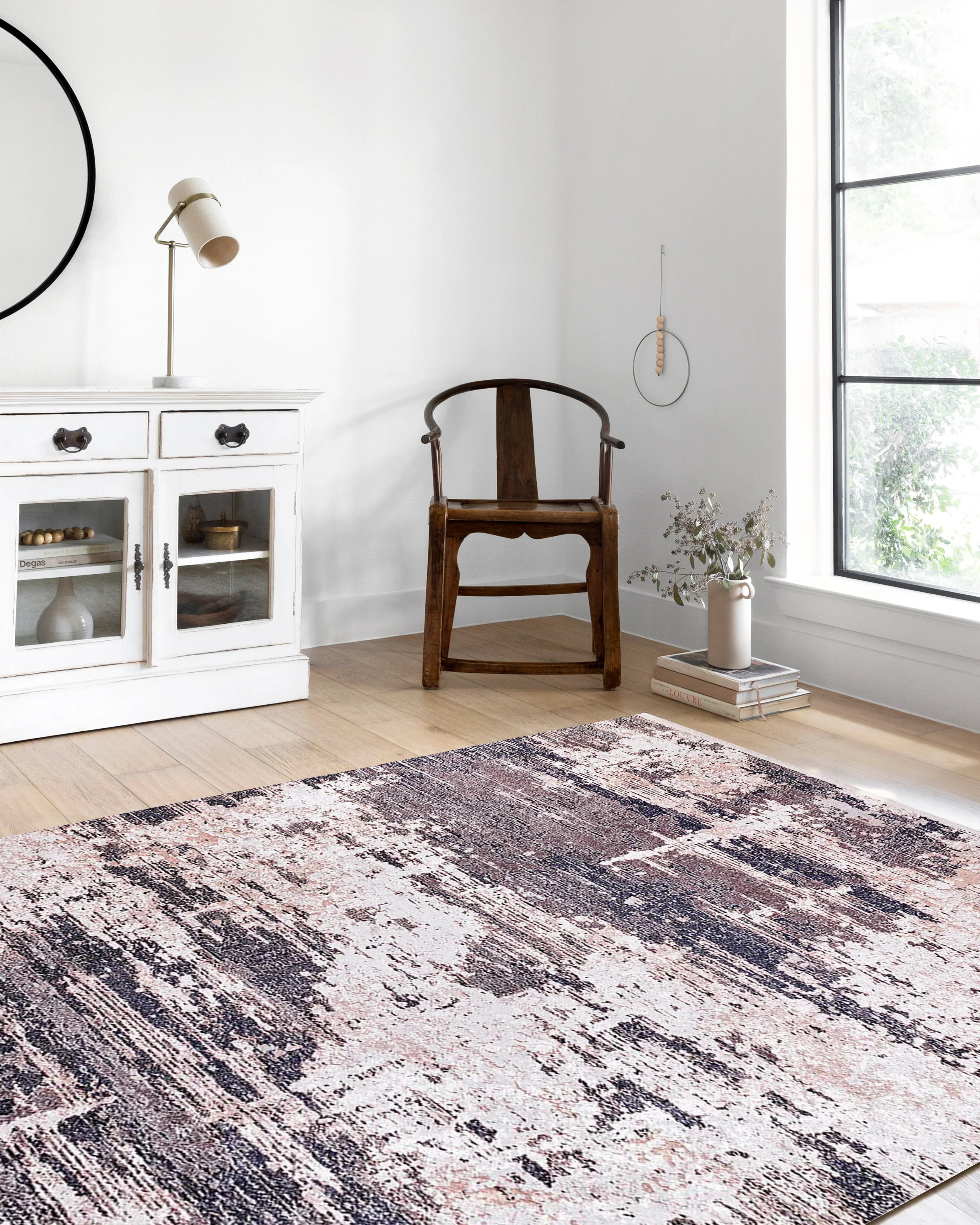 Eskitme Pudra Pembe & Yeşil Abstract Halı-Pera Halı