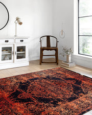 Eskitme Turuncu Siyah Madalyon Halı-Pera Halı