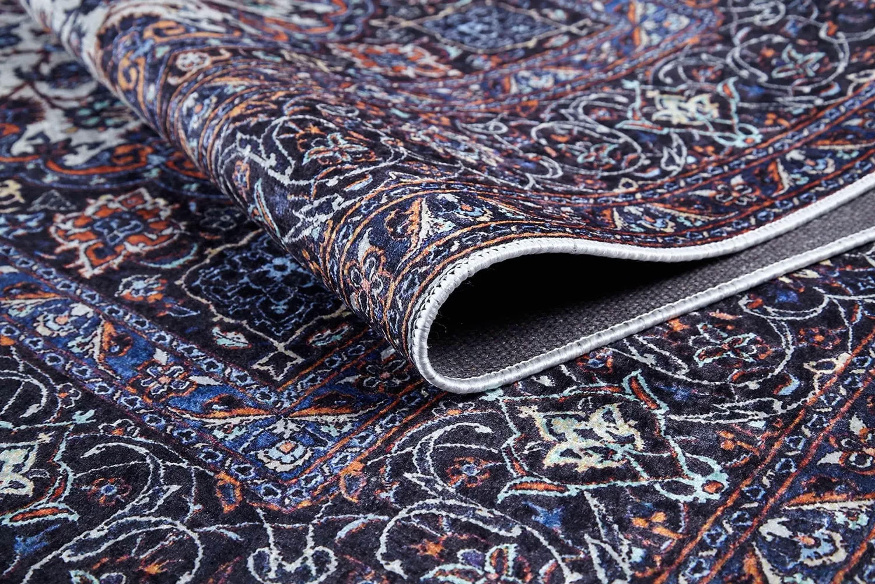 Eşsiz Antik Desenli Beyaz Lacivert Kilim Halı-Pera Halı