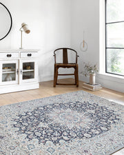 Eşsiz Antik Desenli Beyaz Lacivert Kilim Halı