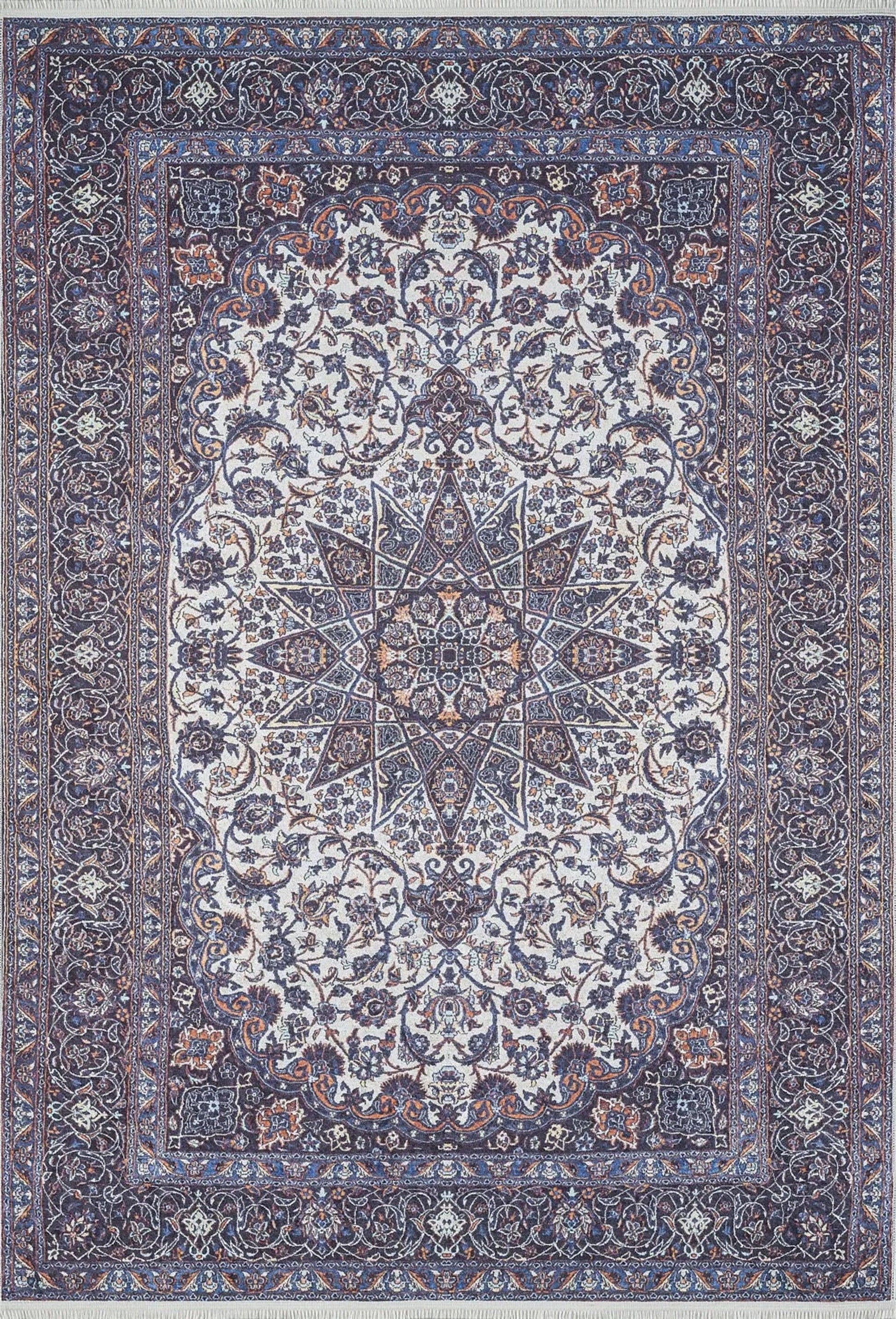 Eşsiz Antik Desenli Beyaz Lacivert Kilim Halı-Pera Halı