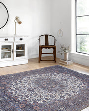 Eşsiz Antik Desenli Beyaz Lacivert Kilim Halı