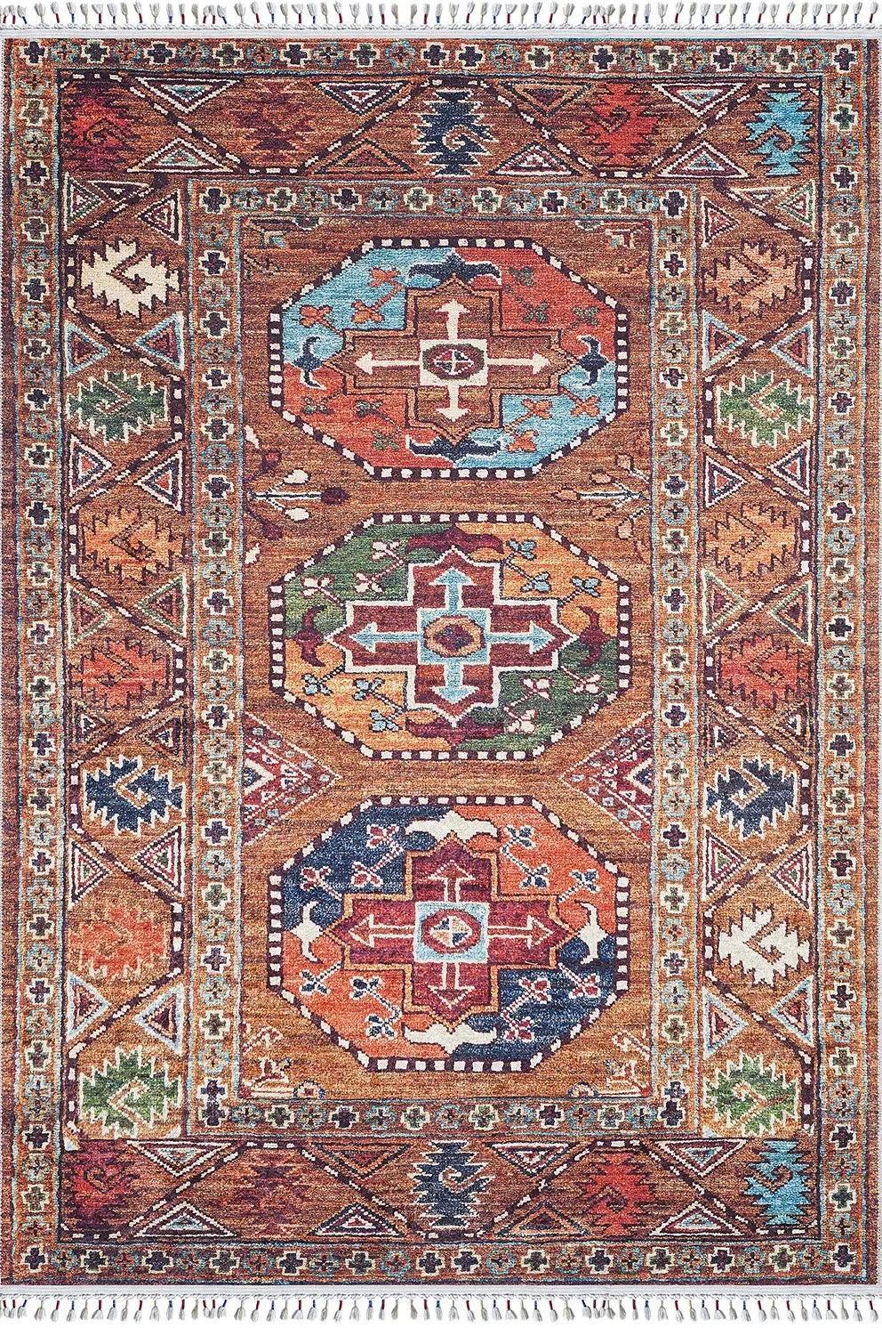 Etnik Kahverengi Çok Renkli Bohem Halı-Pera Halı