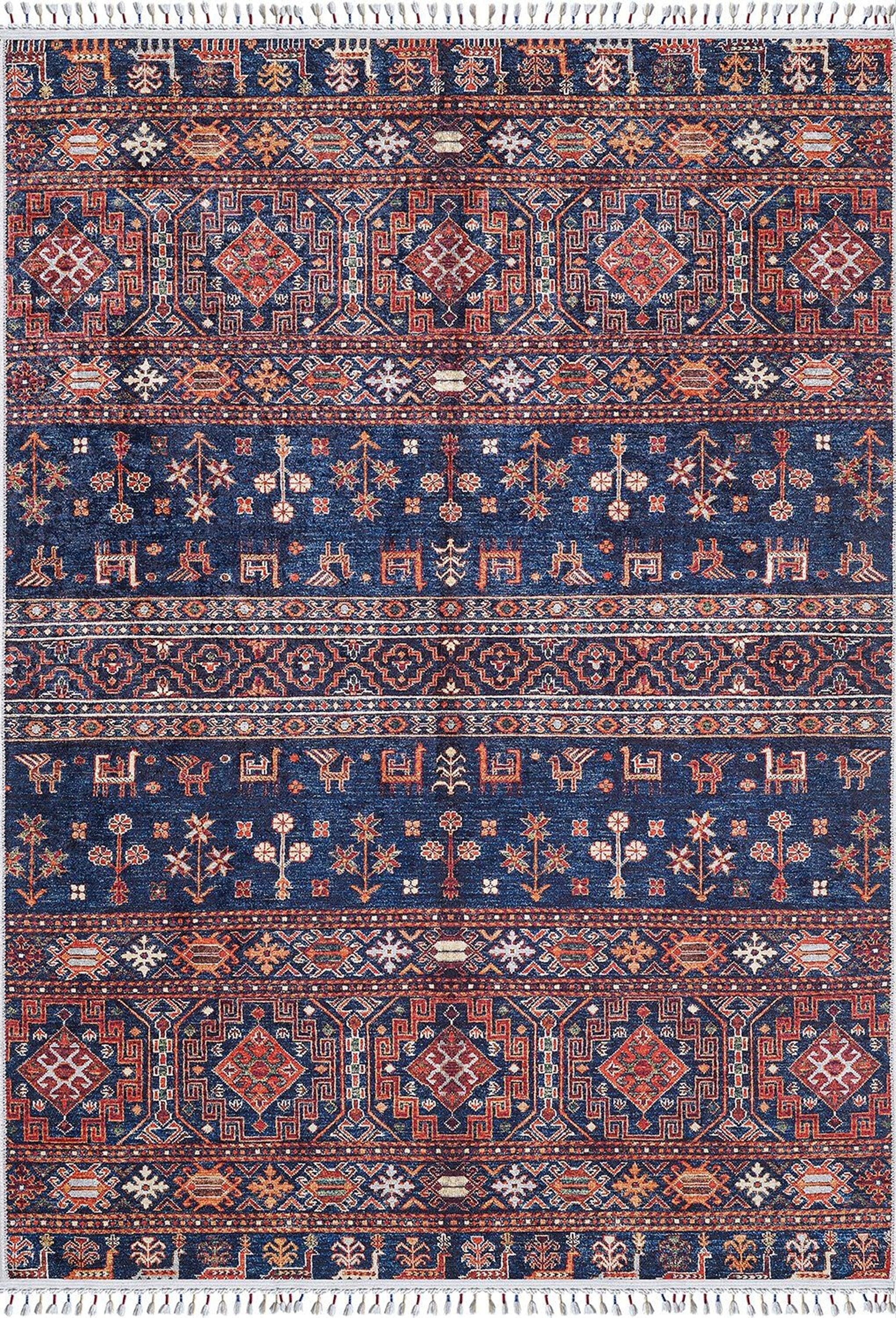 Etnik Lacivert Kırmızı Kilim Halı-Pera Halı