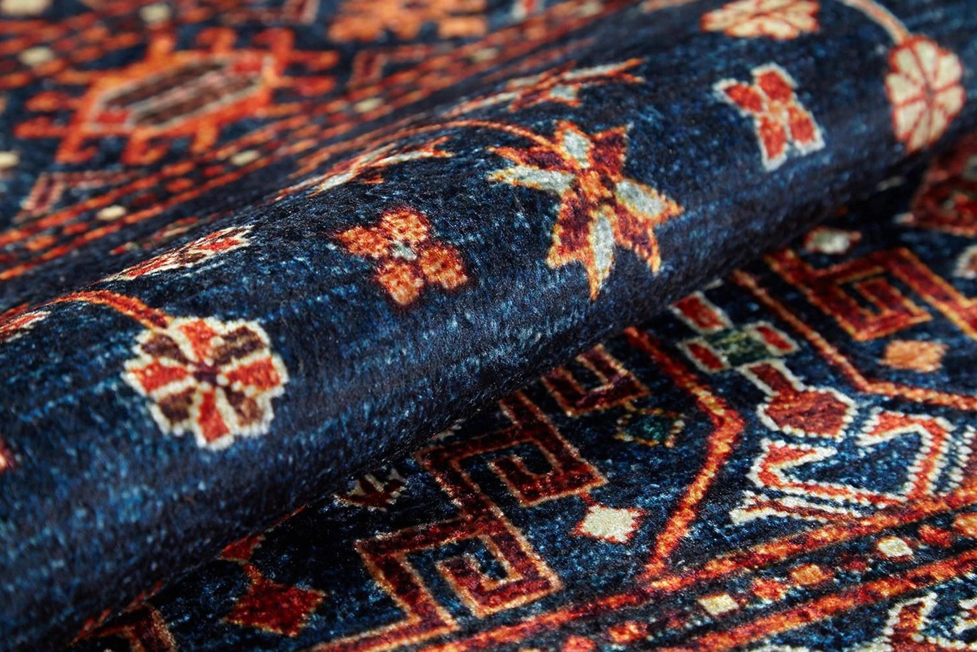 Etnik Lacivert Kırmızı Kilim Halı-Pera Halı