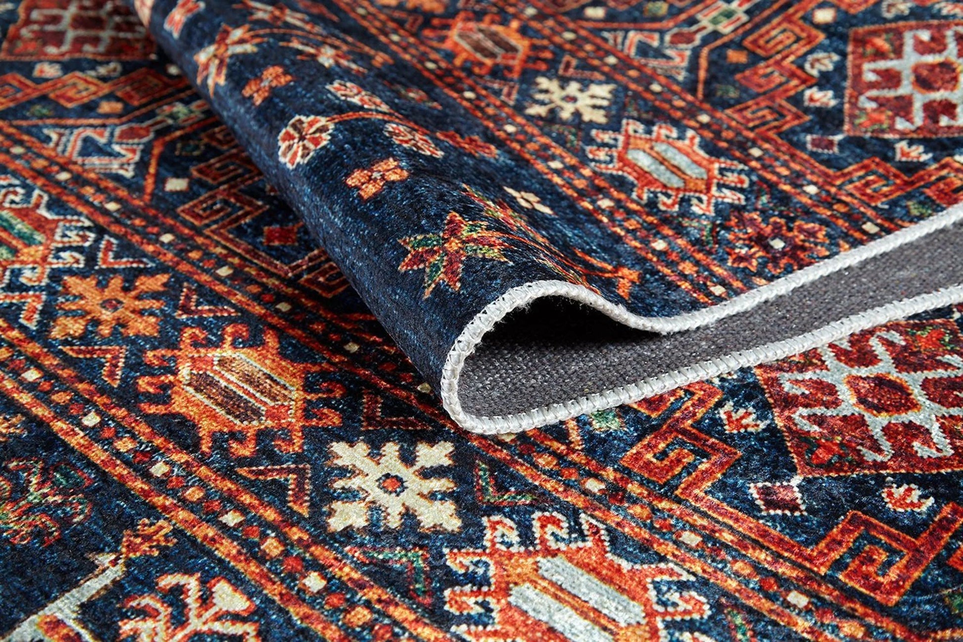 Etnik Lacivert Kırmızı Kilim Halı-Pera Halı