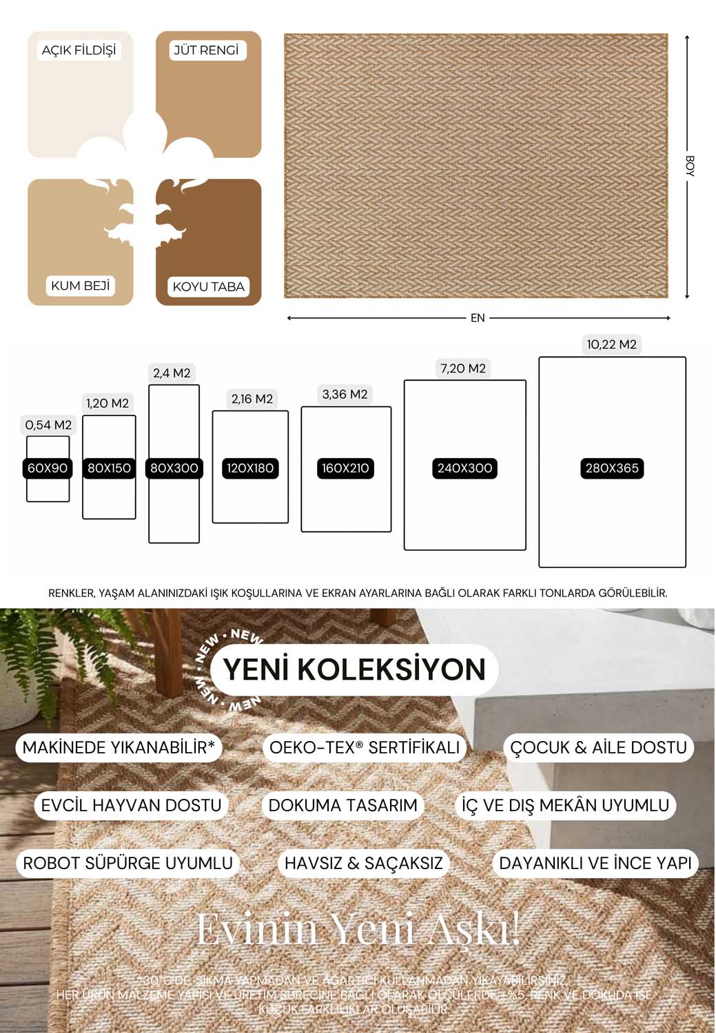 Einfarbiger Teppich in Beige- und Kaffeetönen mit Korbgeflecht-Optik