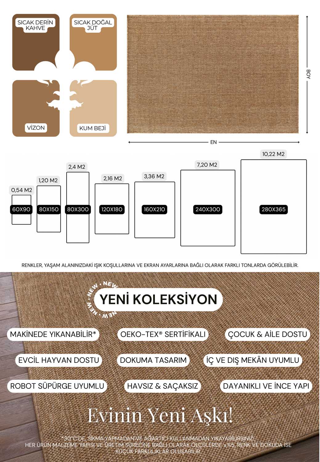 Einfarbiger Teppich in Beige- und Kaffeetönen mit Korbgeflecht-Optik