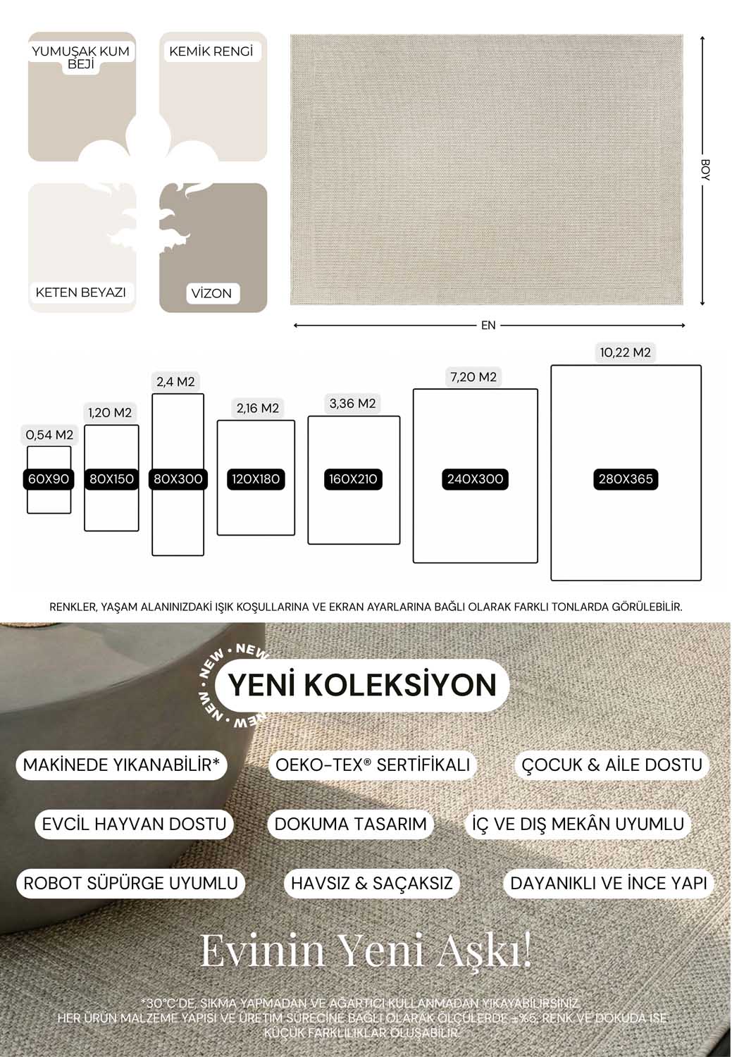 Einfarbiger Teppich in Beige- und Kaffeetönen mit Korbgeflecht-Optik