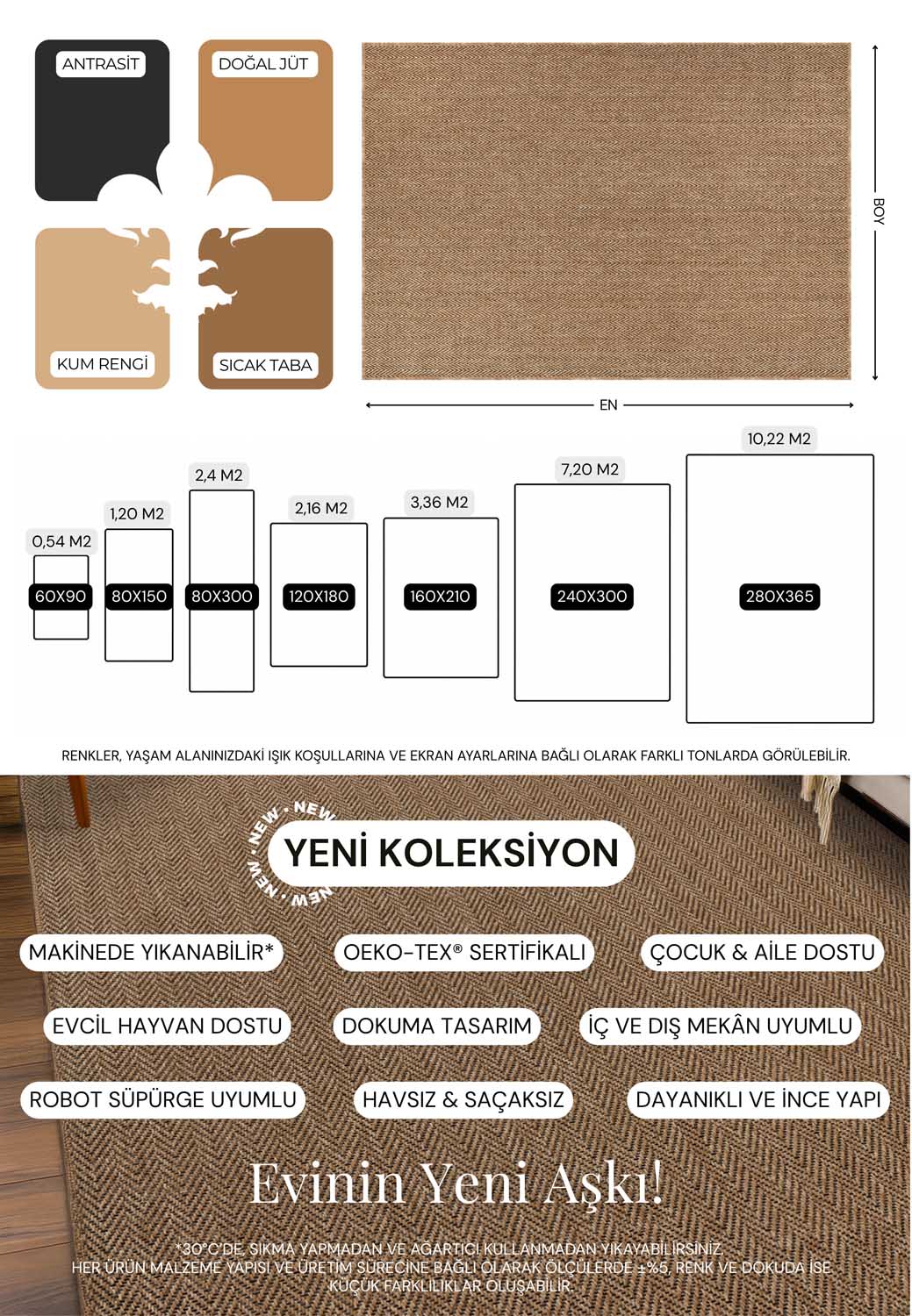 Kahve ve Siyah Balıksırtı Sisal Tarzı Halı - FM03BL