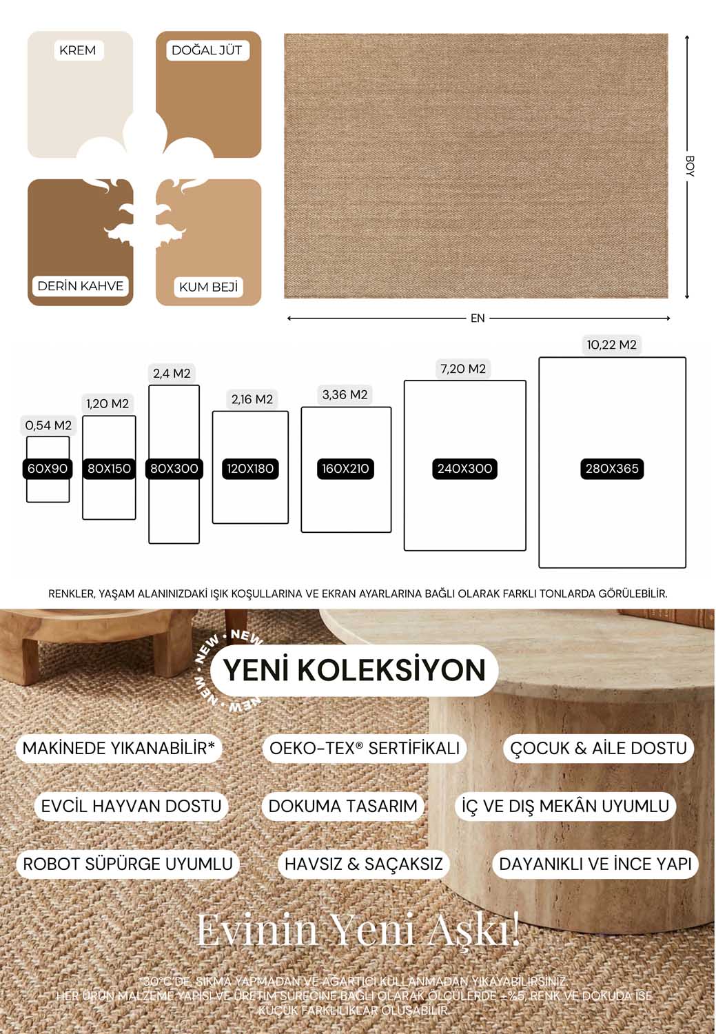 Einfarbiger Teppich in Beige- und Kaffeetönen mit Korbgeflecht-Optik