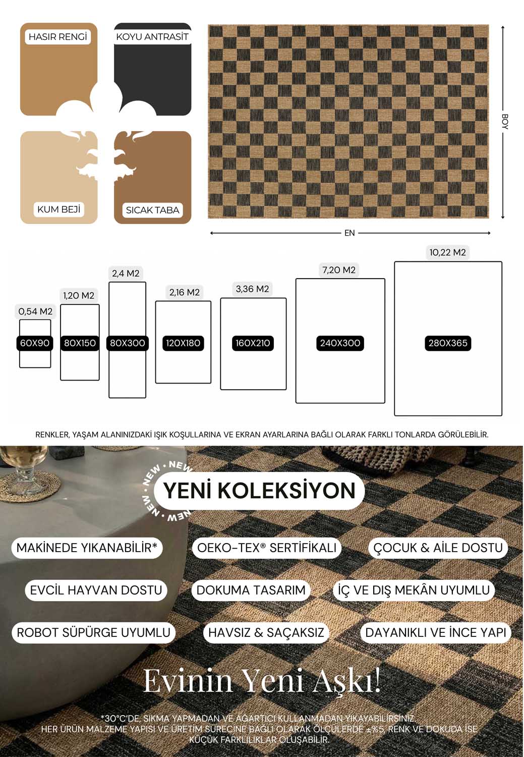 Einfarbiger Teppich in Beige- und Kaffeetönen mit Korbgeflecht-Optik