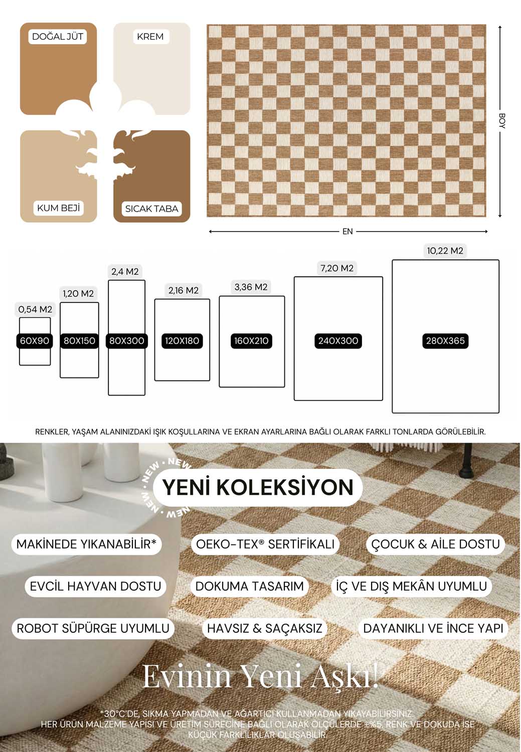 Kahve ve Beyaz Dama Desenli Sisal Tarzı Halı - FM04W