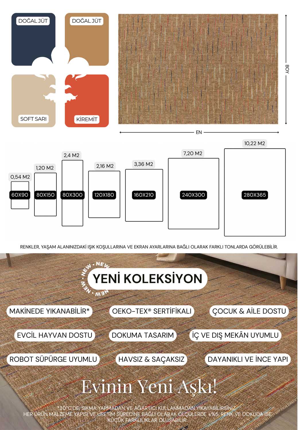 Einfarbiger Teppich in Beige- und Kaffeetönen mit Korbgeflecht-Optik