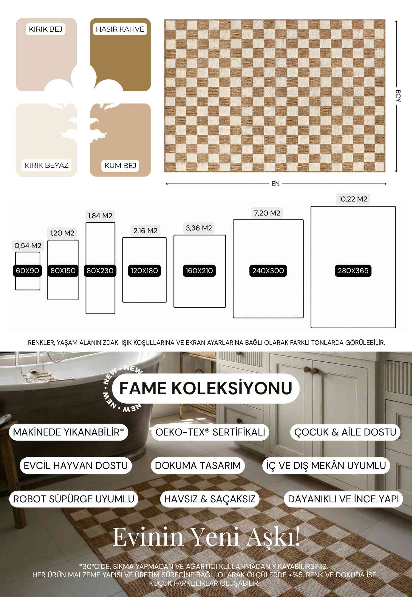 Kahve ve Beyaz Dama Desenli Sisal Tarzı Halı - FM04W